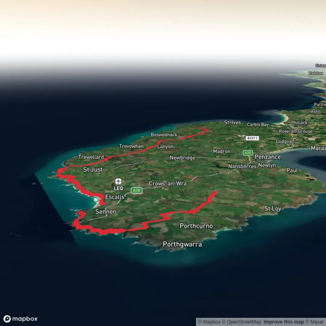 An image depicting the trail St buryan to lands End to Cape Cornwall and its surrounding area.