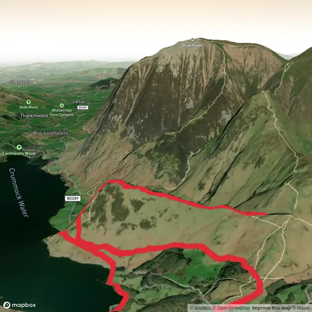An image depicting the trail Hike from Buttermere, bluebell valley up Rannerdale Knott's and back and its surrounding area.