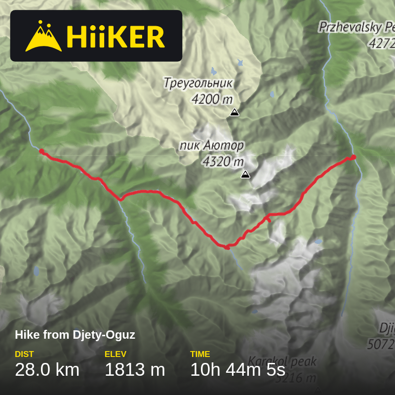 A map preview of the recording Hike from Djety-Oguz.