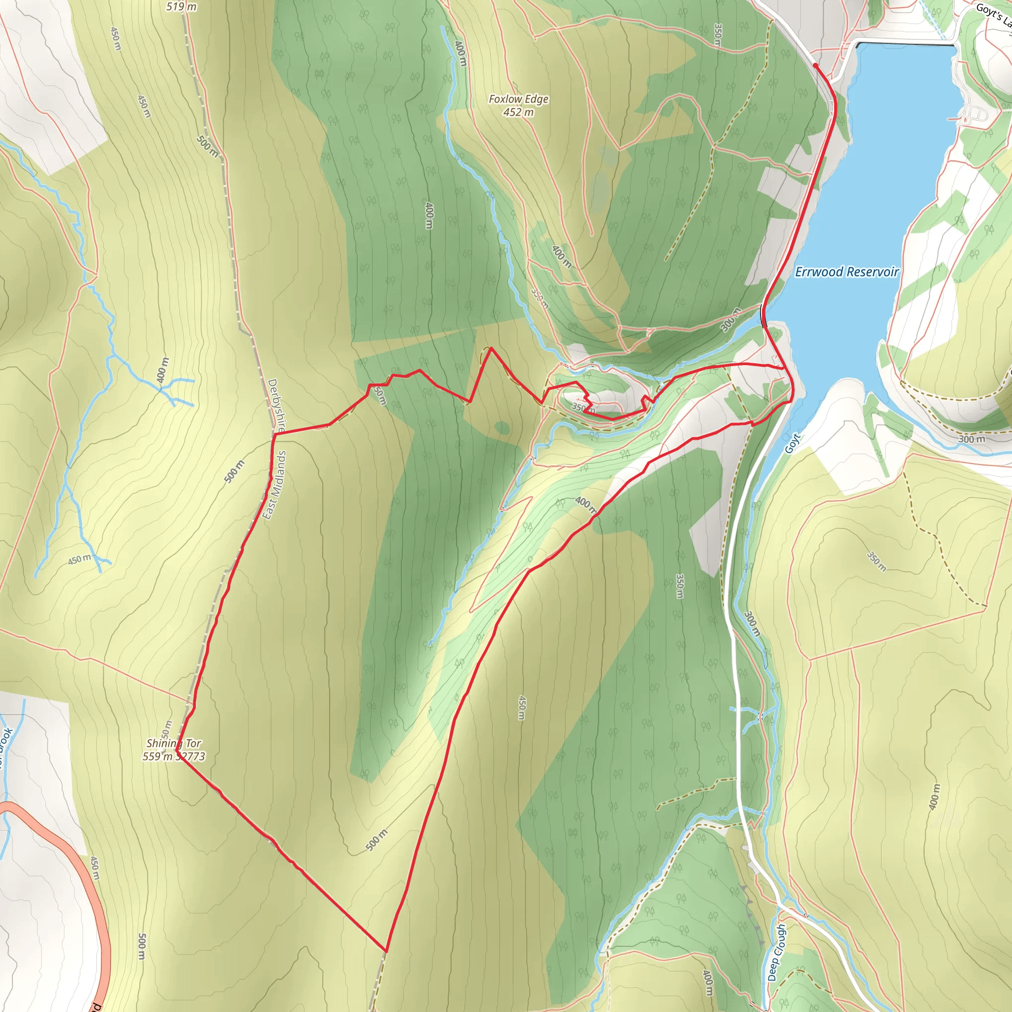 Errwood Reservoir and Shining Tor Loop mobile static map
