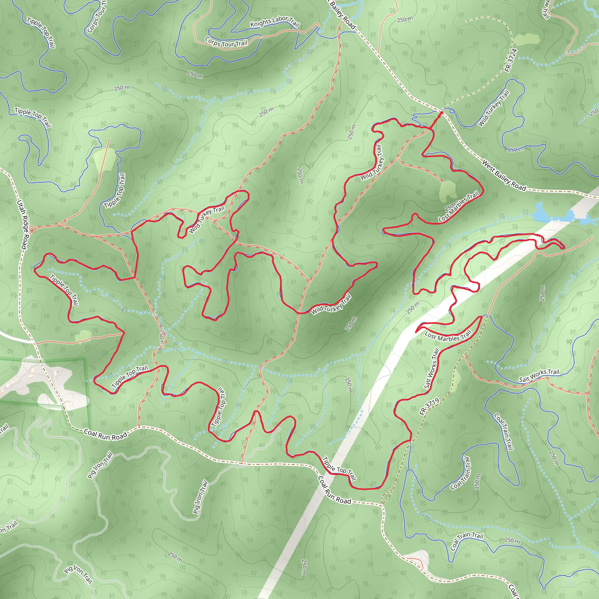Wild Turkey Trail, Tipple Top Trail and Lost Marbles Trail mobile static map