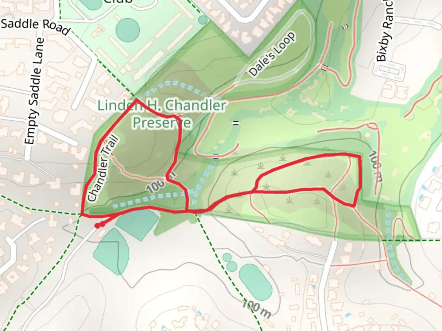 An image depicting the trail Linden H Chandler Preserve Loop and its surrounding area.