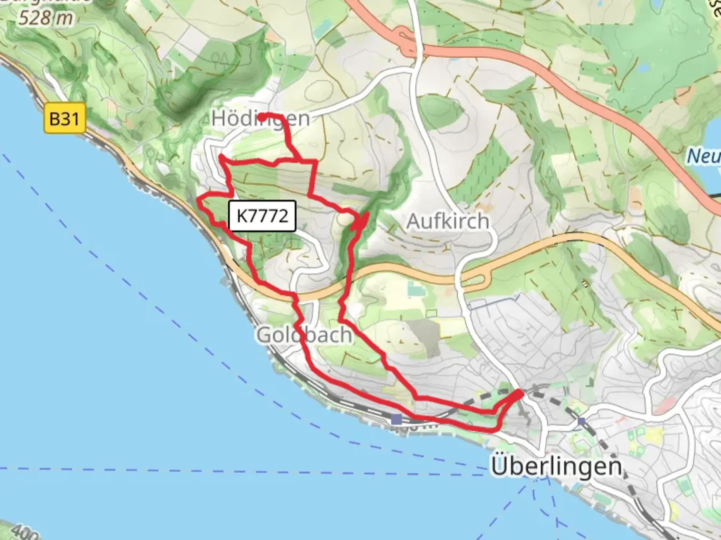 An image depicting the trail SeeGang and Jubliaeumsweg Bodenseekreis and its surrounding area.
