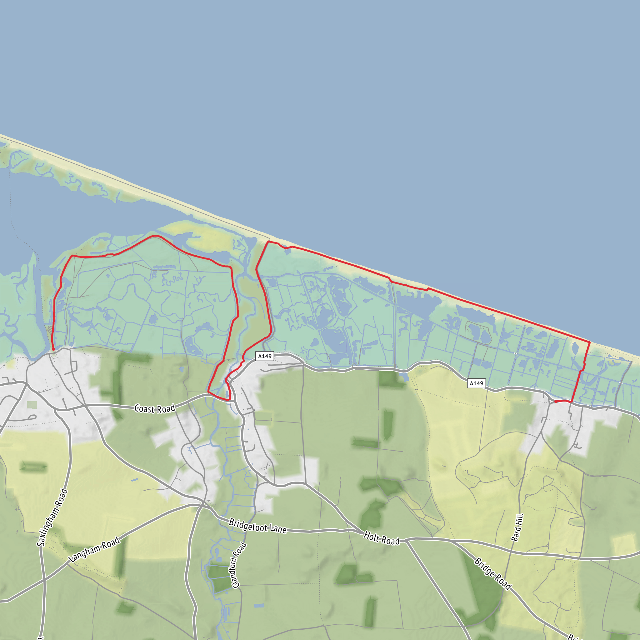 Cley Windmill, Mean Low Water and Salthouse Marshes mobile static map