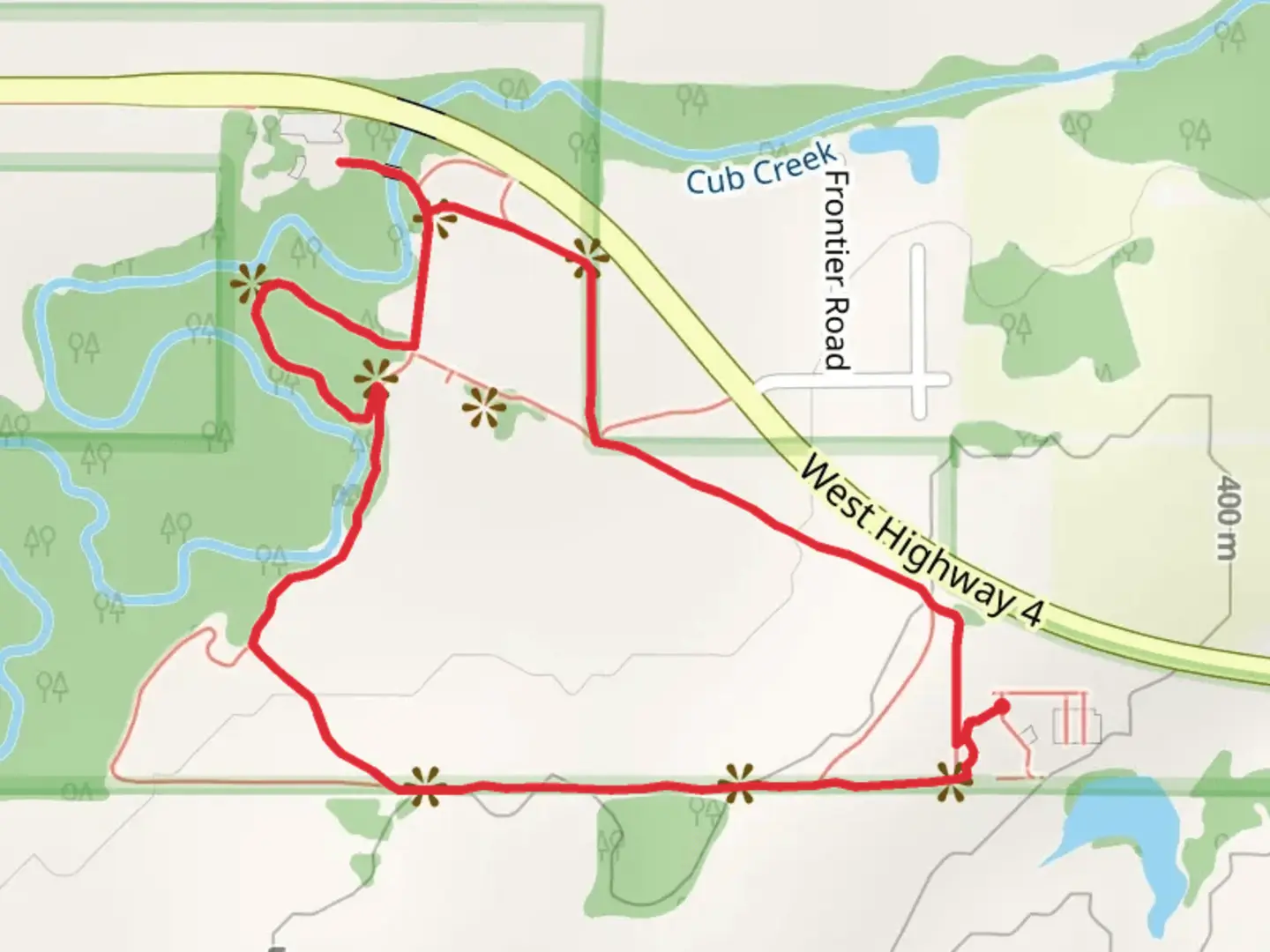 An image depicting the trail Woodland Loop Trail and Upland Prairie Loop and its surrounding area.
