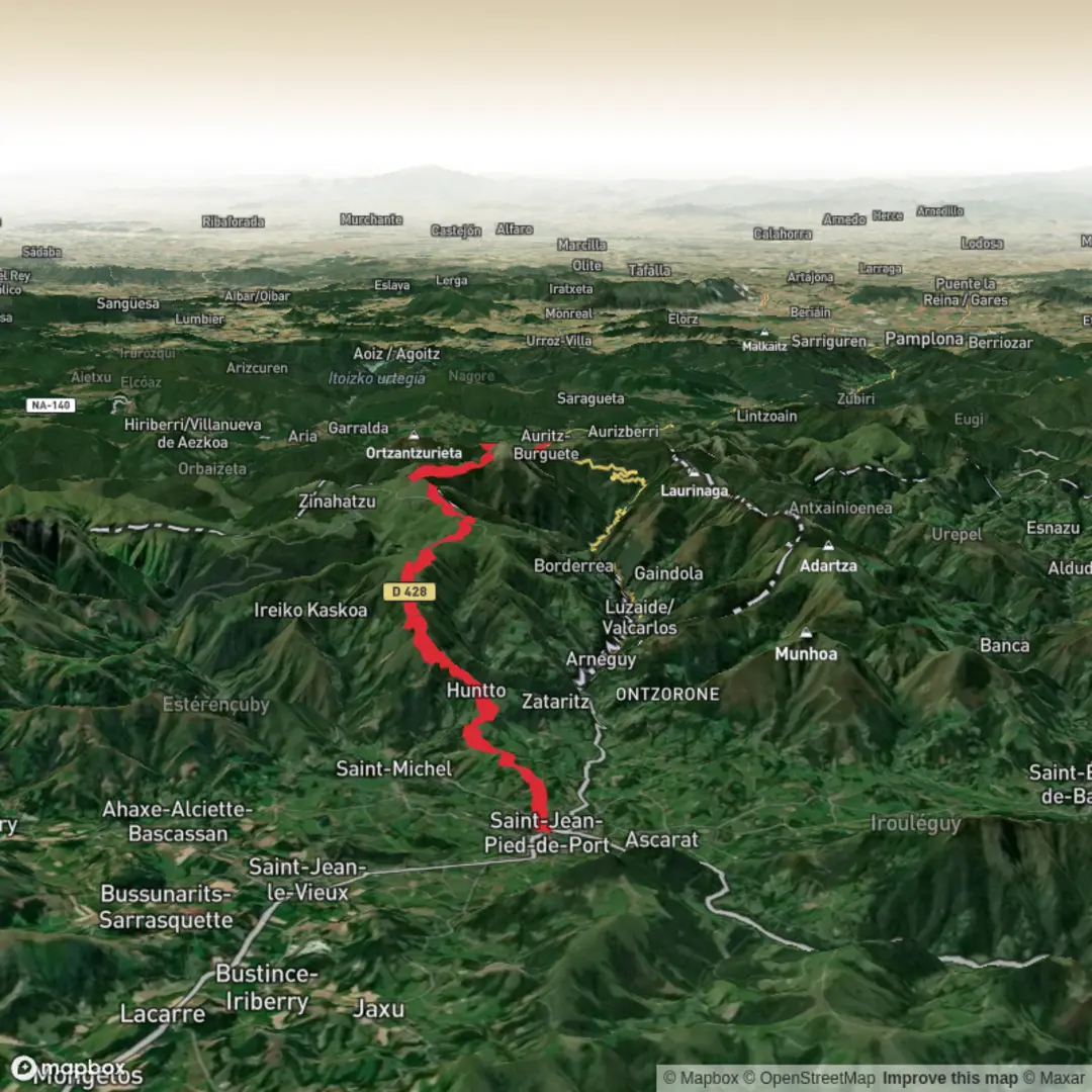 An image depicting the trail Camino Day 1 Alt 2 (Shorter) and its surrounding area.