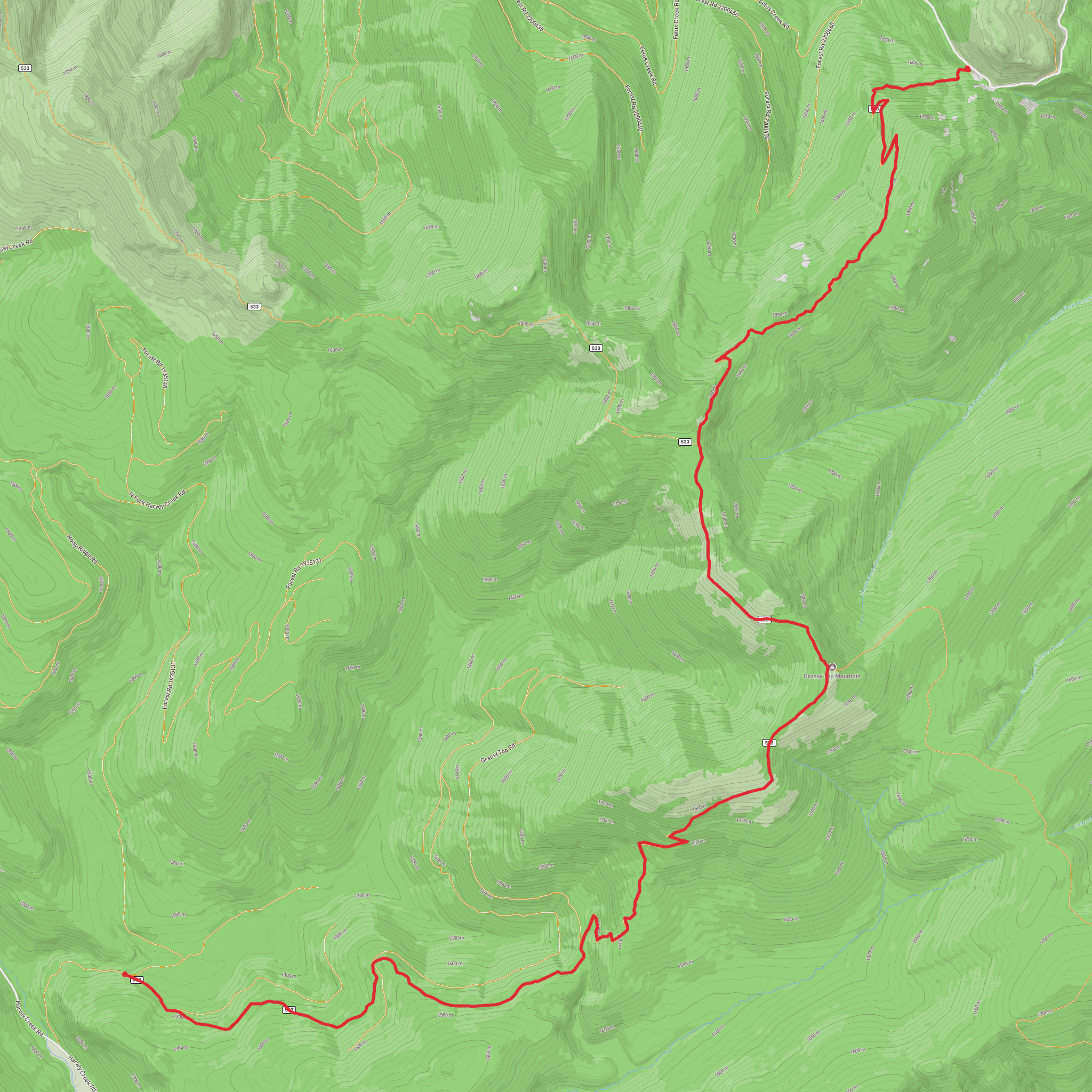 Pass Creek - Grassy Top Trail mobile static map