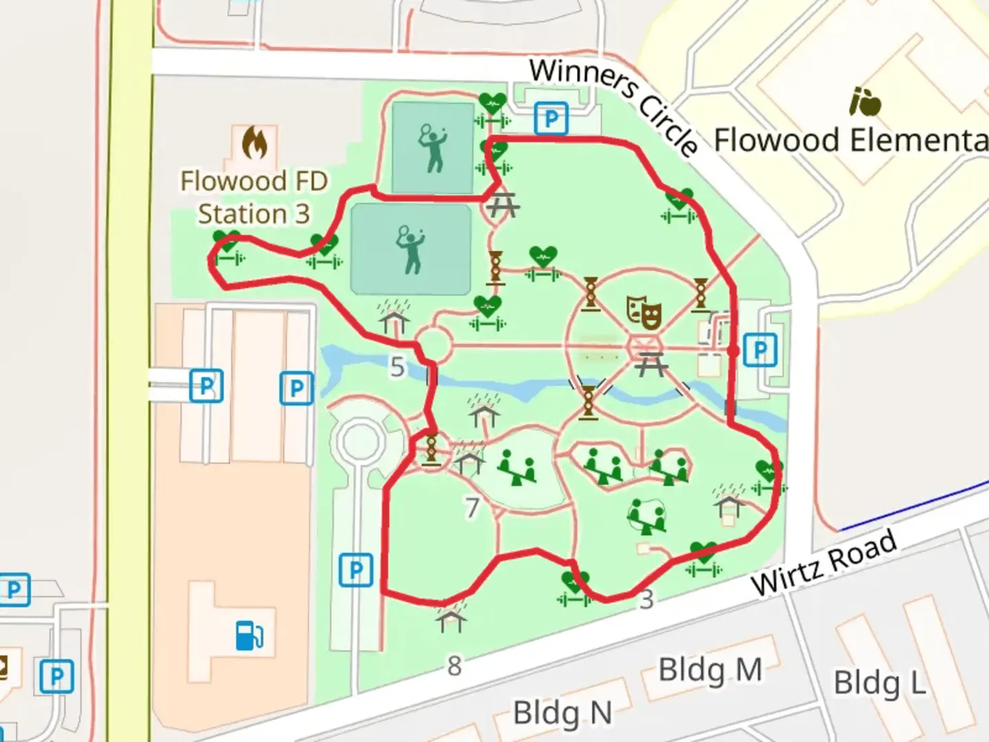 An image depicting the trail Winner's Circle Park Loop and its surrounding area.