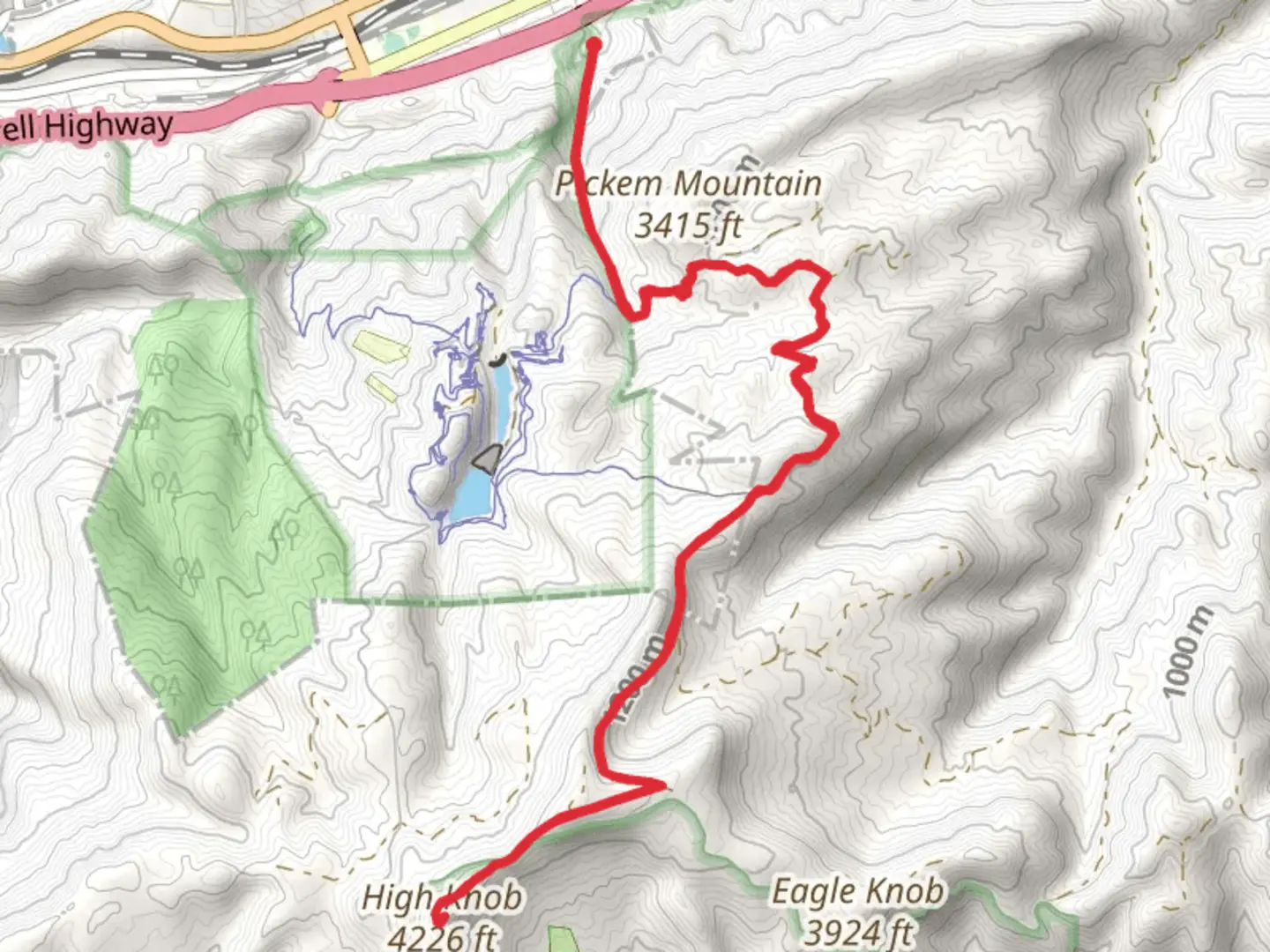 An image depicting the trail High Knob via Lost Creek Trail and its surrounding area.