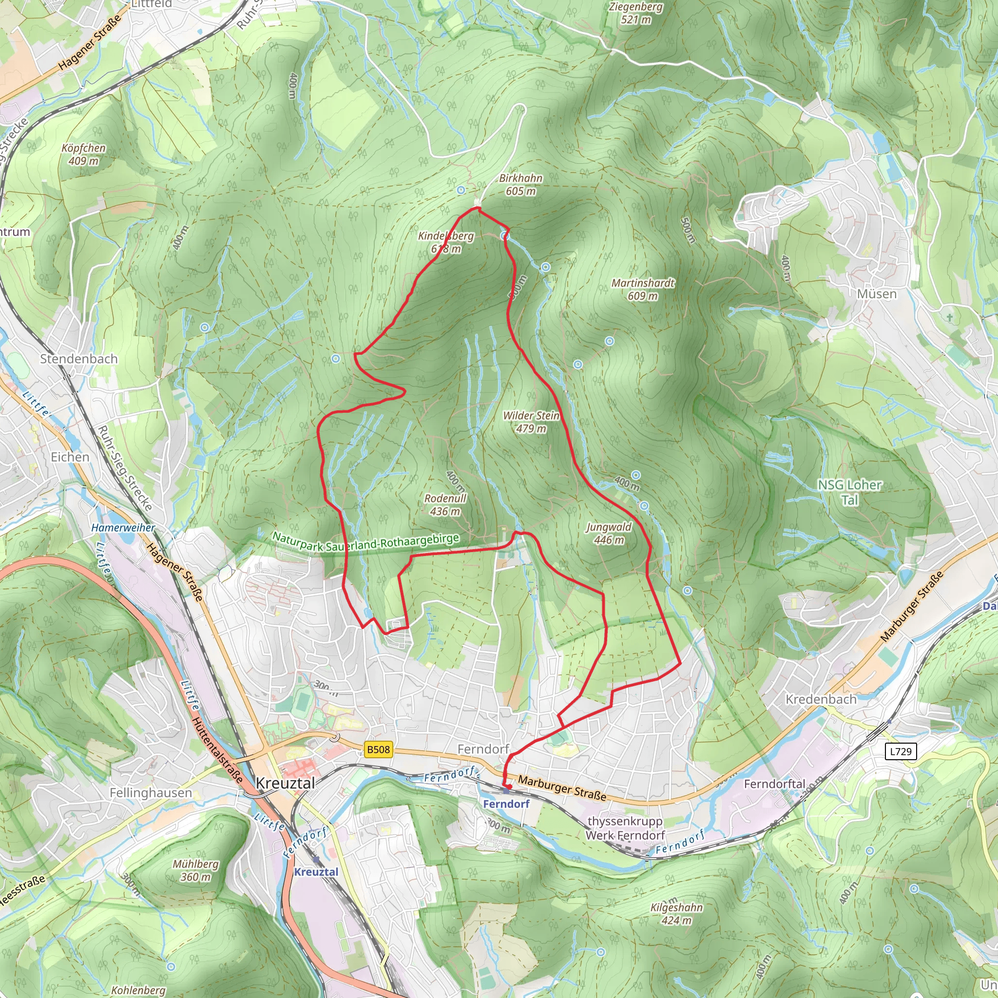 Kindelsberg via Kindelsbergpfad mobile static map