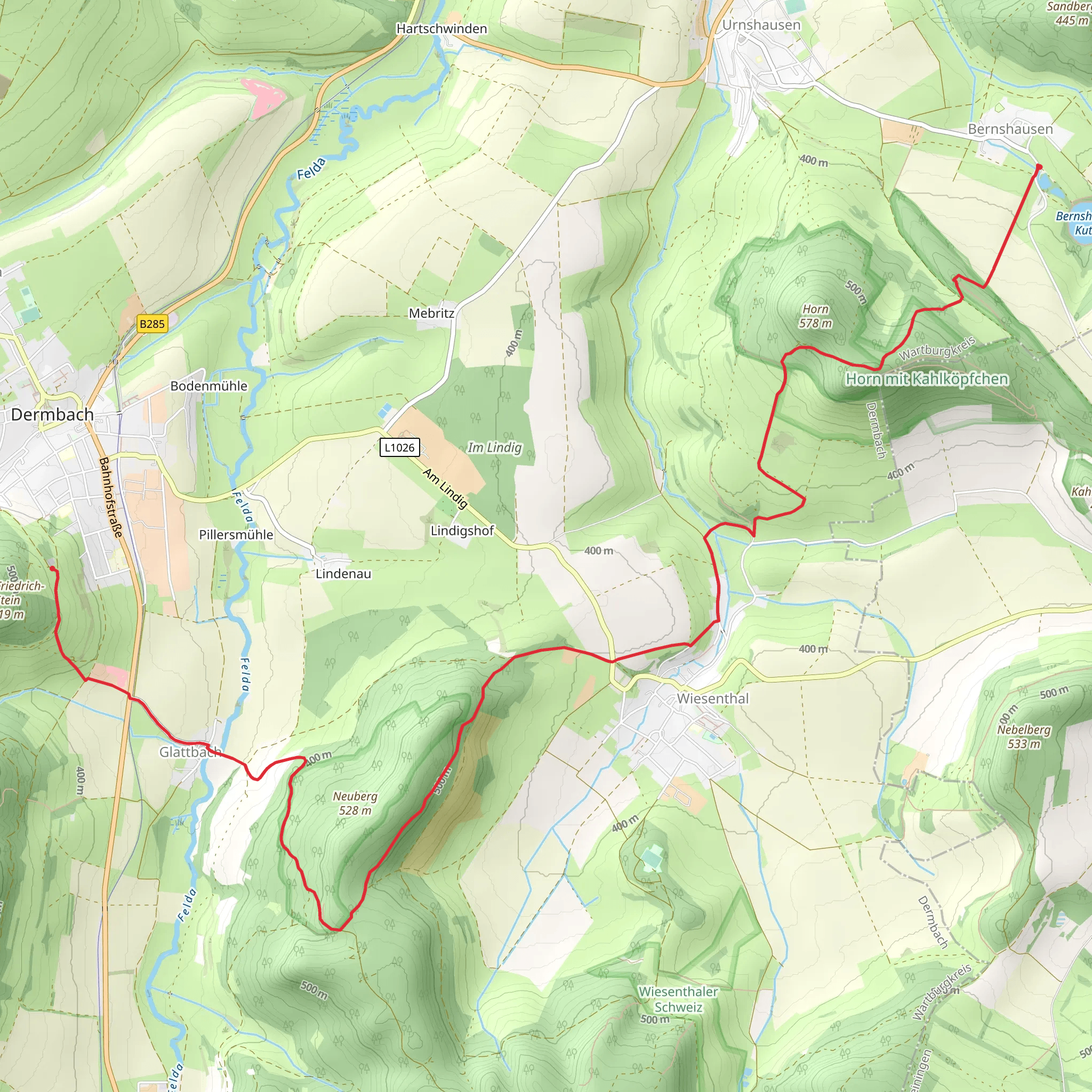 Dermbach to Bernshausen via Hochrhoener mobile static map
