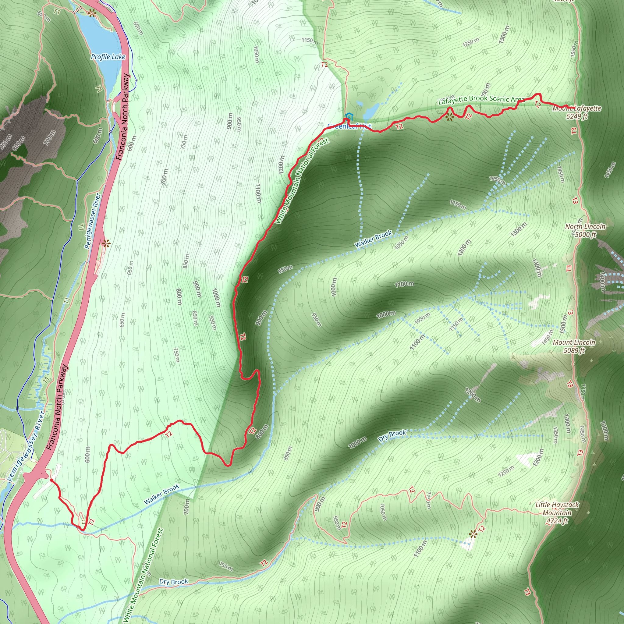 Mount Lafayette via Old Bridle Path Greenleaf Trail mobile static map