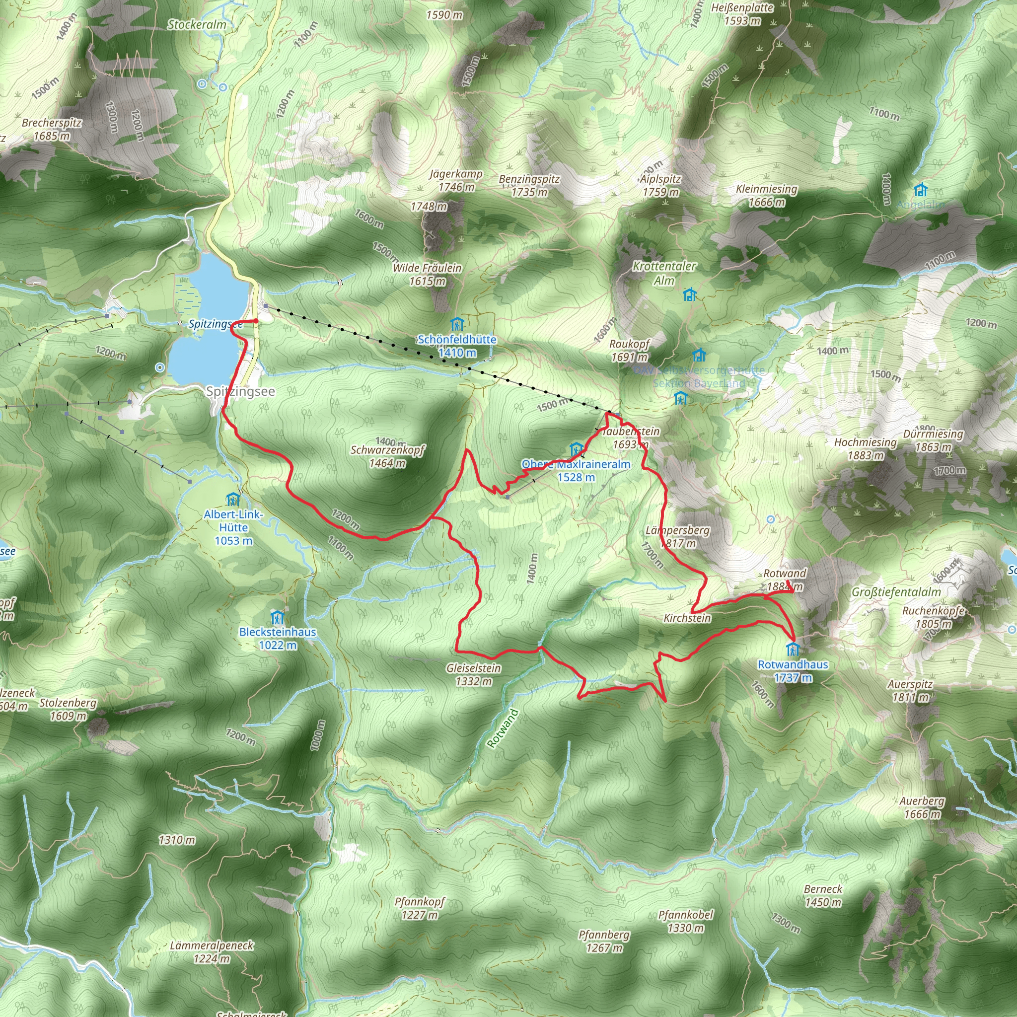 Rotwand and Rotwandhaus Loop from Spitzingsee mobile static map