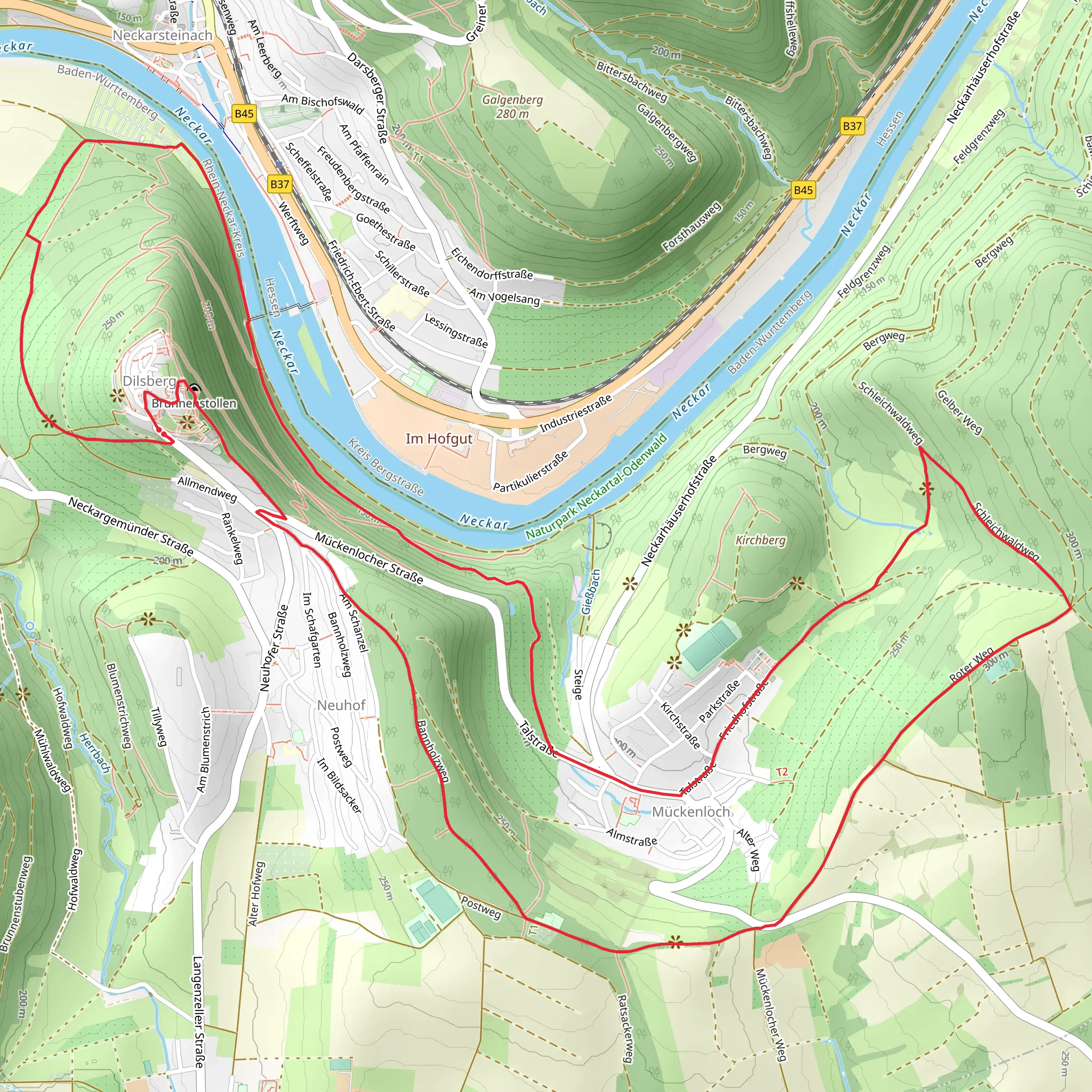 Neckar via Main Stromberg Weg and Schleichwald Weg mobile static map