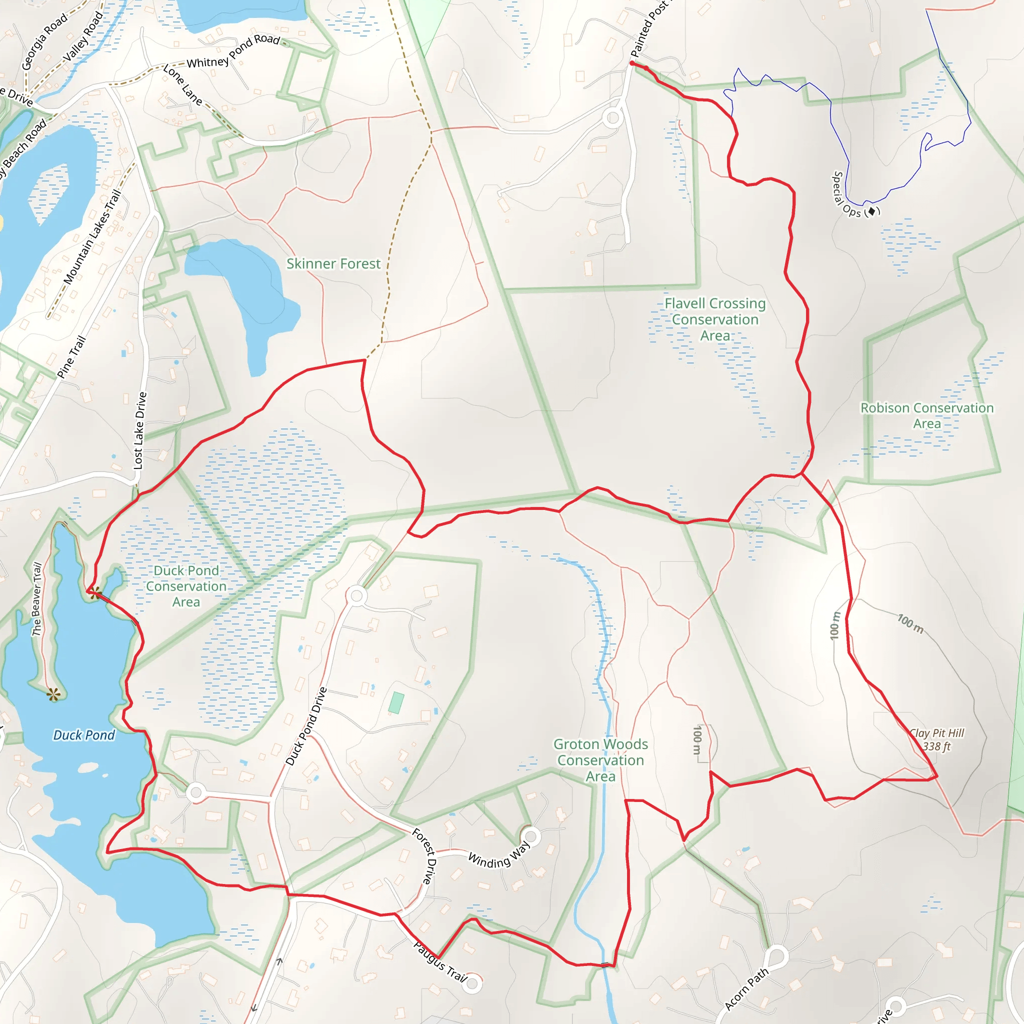 Duck Pond and Clay Pit Hill Loop from Lost Lake Road mobile static map