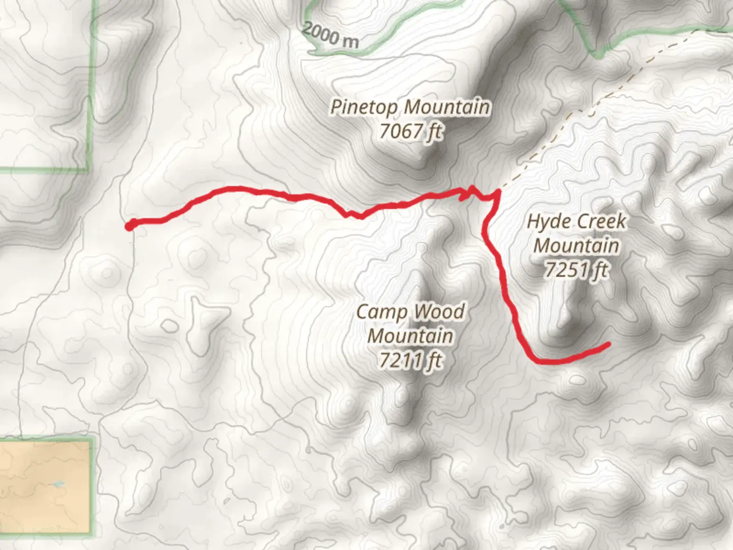 An image depicting the trail Grapevine Springs via 7 Up to Hyde Mountain Trail and its surrounding area.