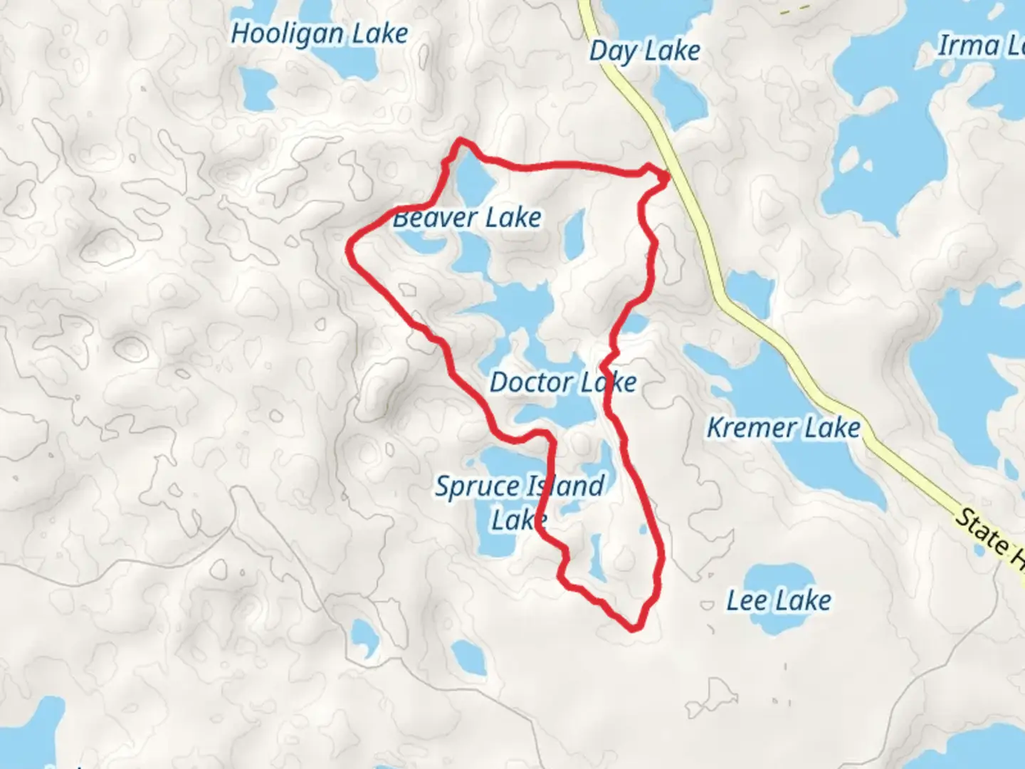 An image depicting the trail Doctor Lake, Pothole Lake and Beaver Lake Loop and its surrounding area.