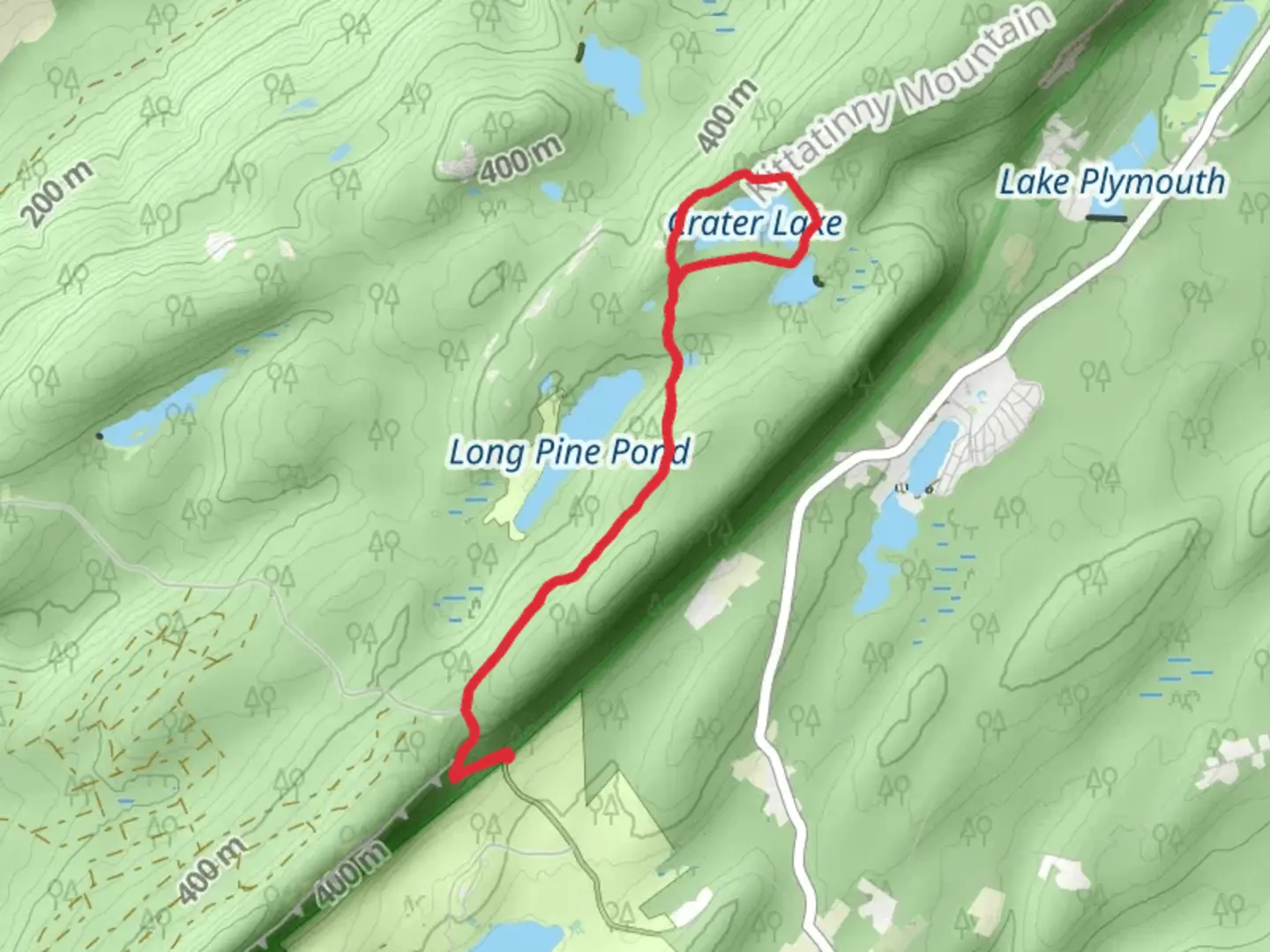 An image depicting the trail Crater Lake Loop via Appalachian Trail and its surrounding area.
