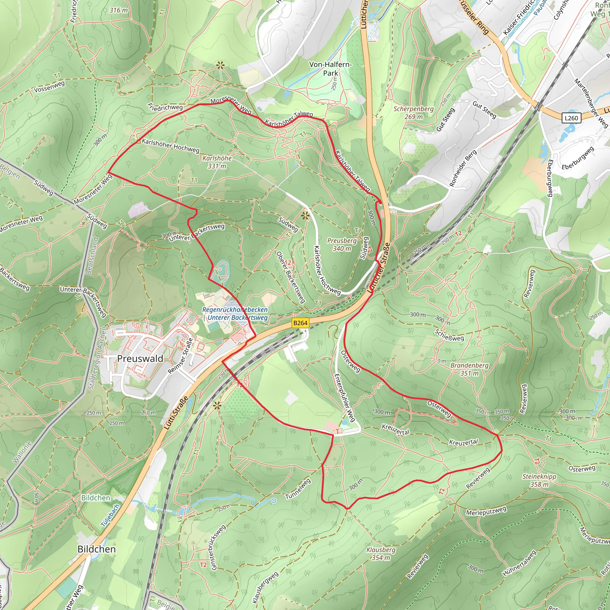 Regenrueckhaltebecken via Grenz Route, Osterweg and Verbindung Rot mobile static map