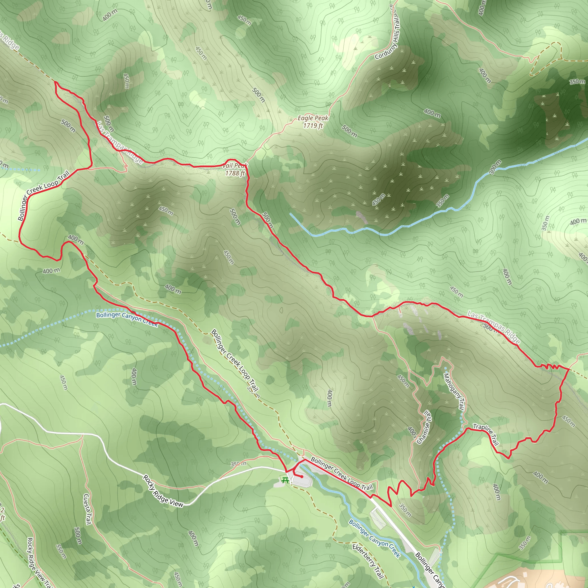 Bollinger Creek Loop and Las Trampas Ridge and Calaveras Ridge Loop Trail mobile static map