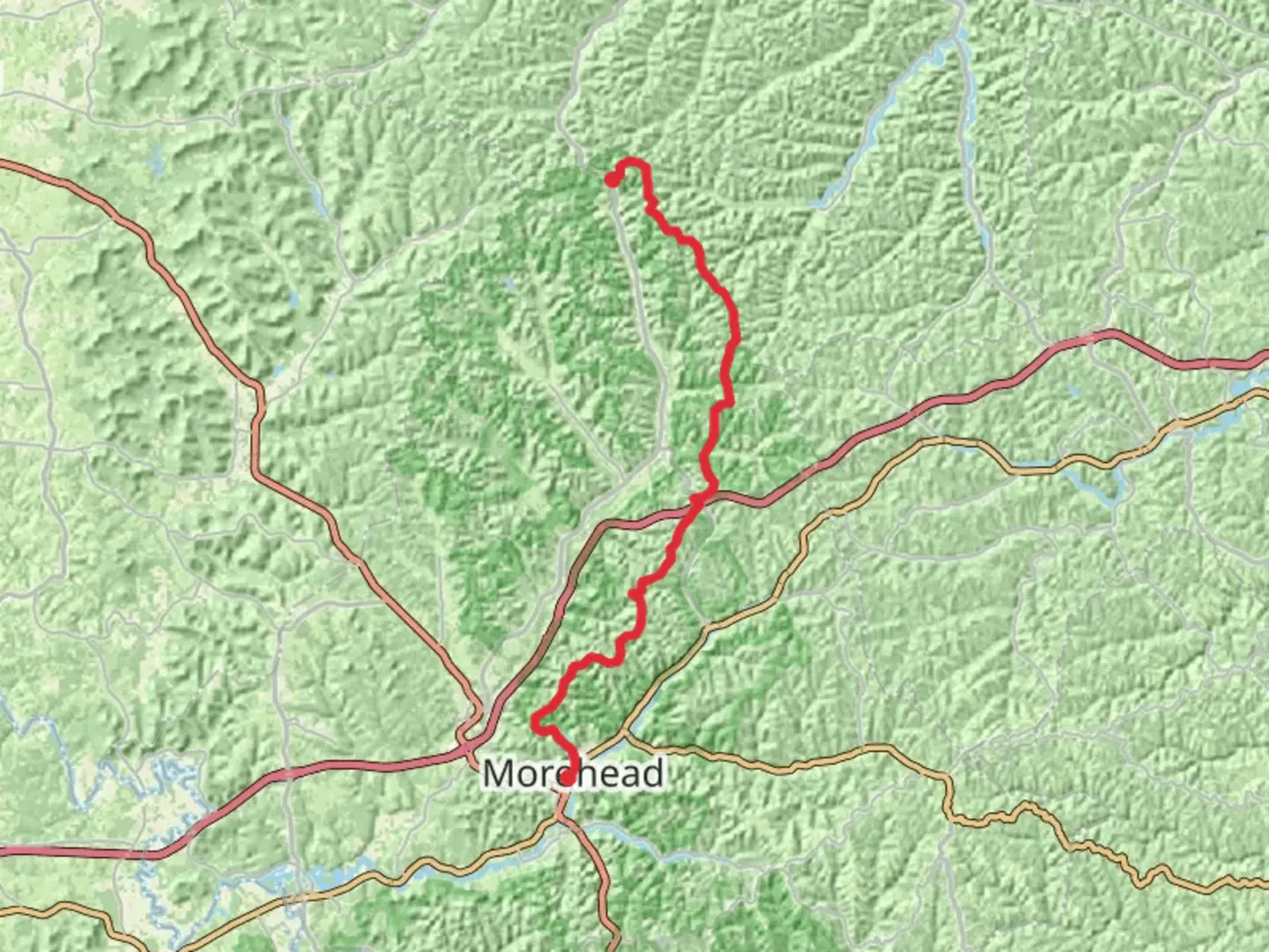 An image depicting the trail Sheltowee Trace Trail to Morehead and its surrounding area.