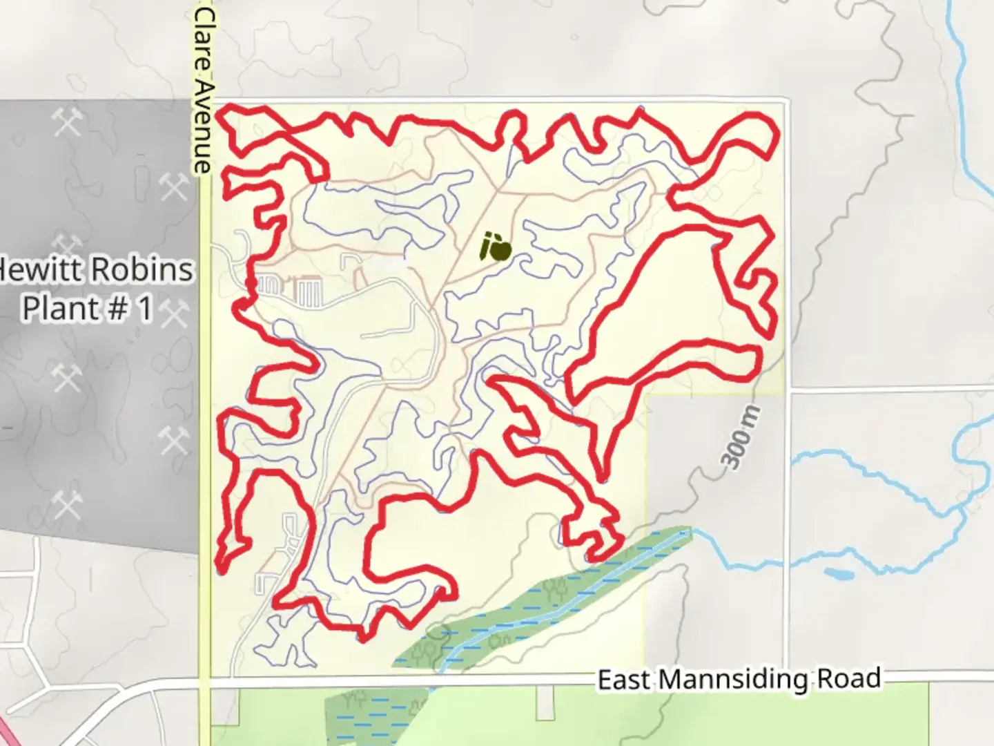 An image depicting the trail Blue Loop Trail - South Clare Avenue and its surrounding area.