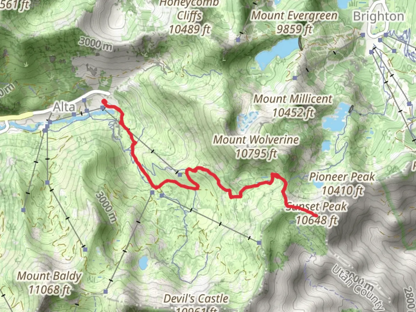 An image depicting the trail Sunset Peak via Catherine's Trail and its surrounding area.