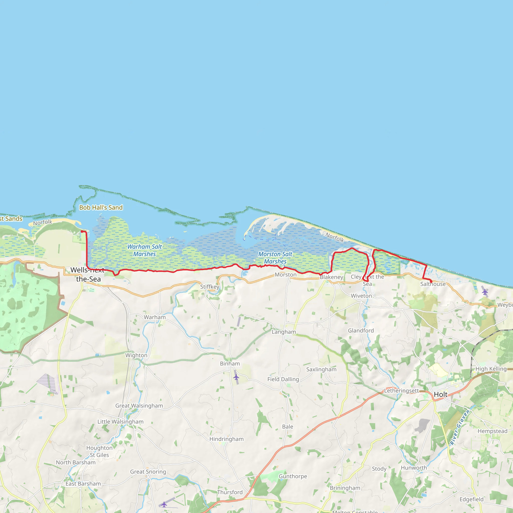 Walls next the Sea Beach to Salthouse Walk mobile static map