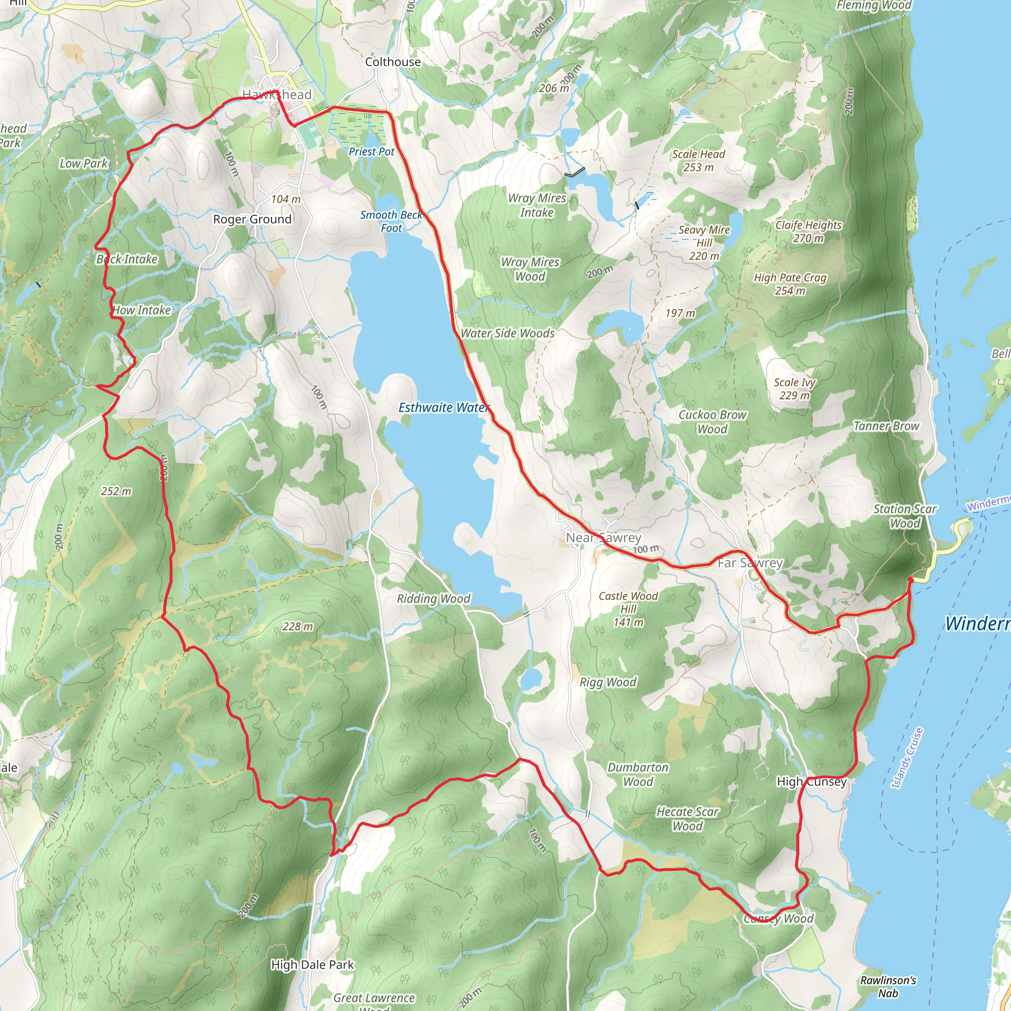 Esthwaite Water, Windermere and Silurian Way mobile static map