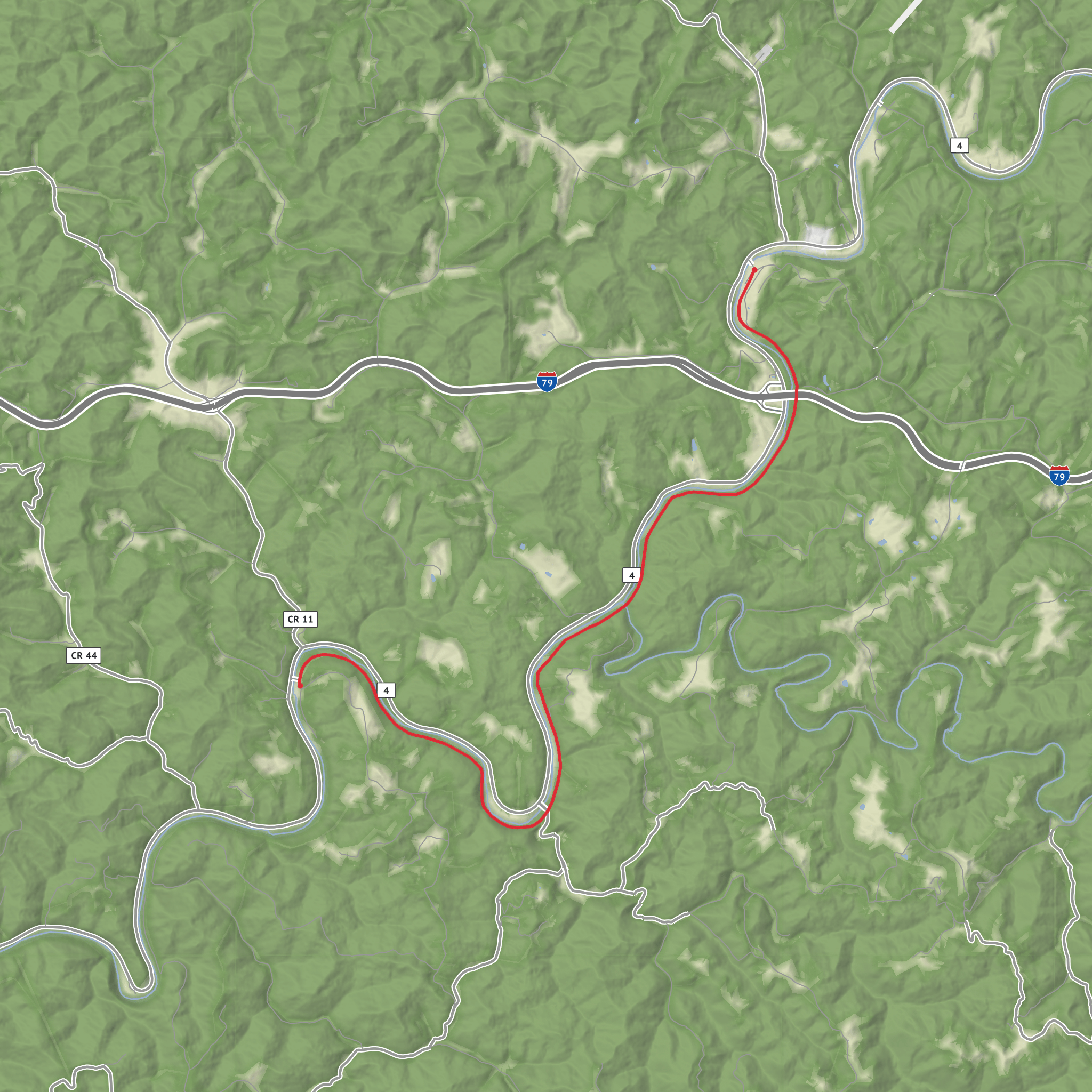 Elk River Trail from Duck to Frametown mobile static map