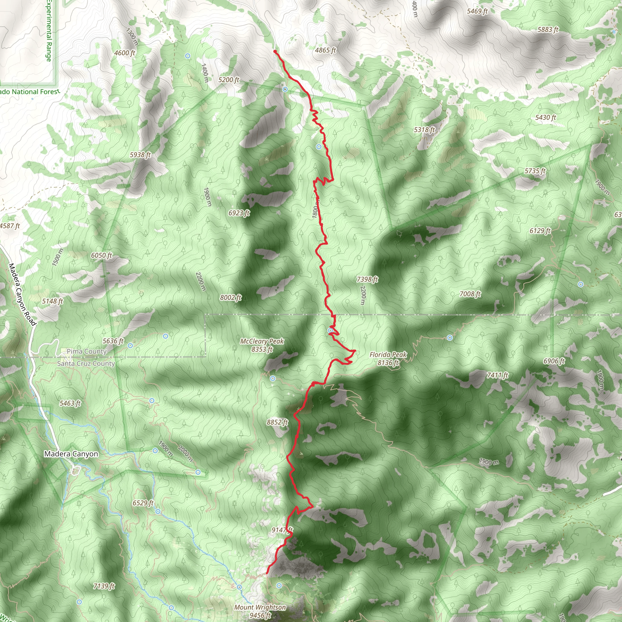 Baldy Saddle and Florida Saddle and Florida Canyon Trail mobile static map