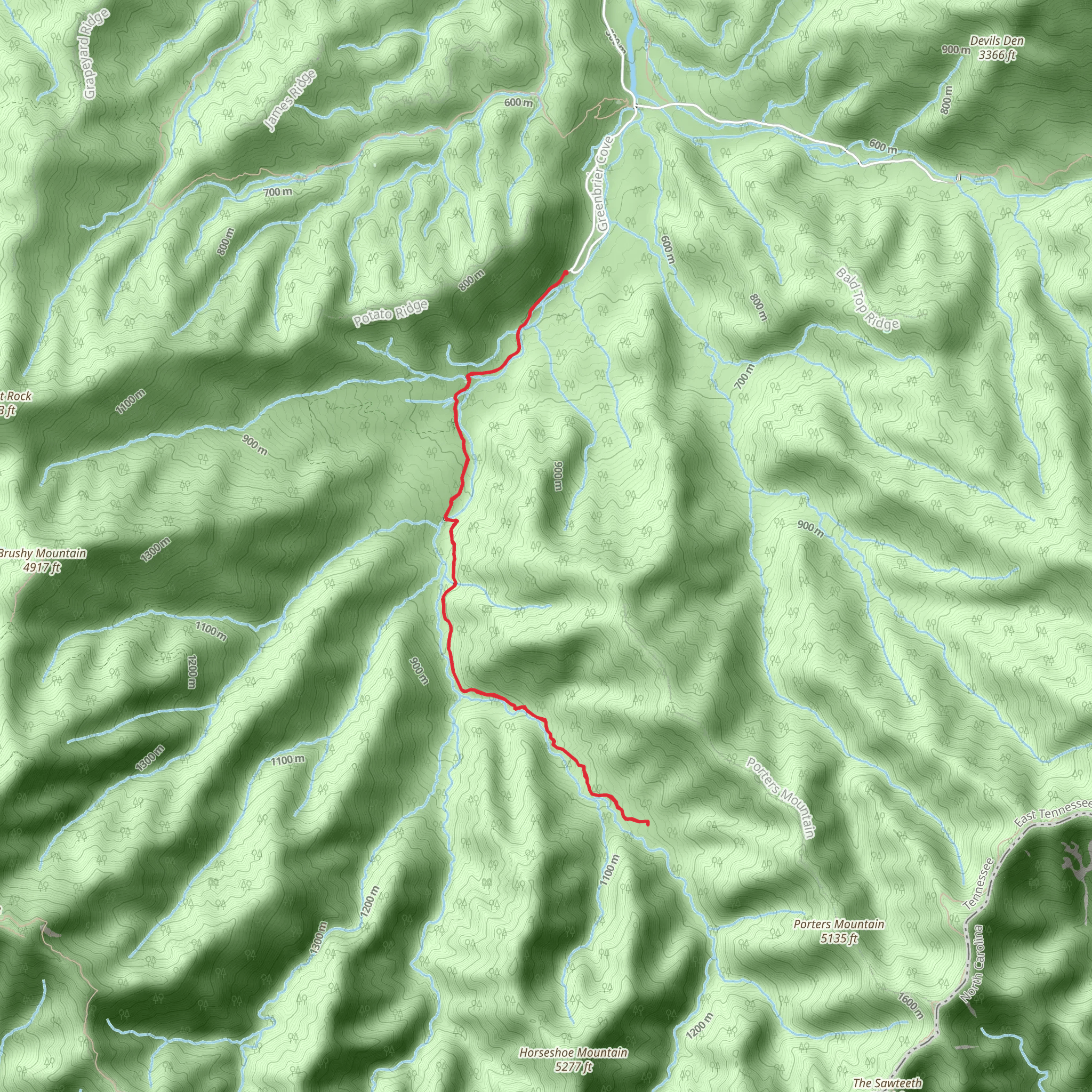 Porters Flat Campground via Porters Creek Trail mobile static map