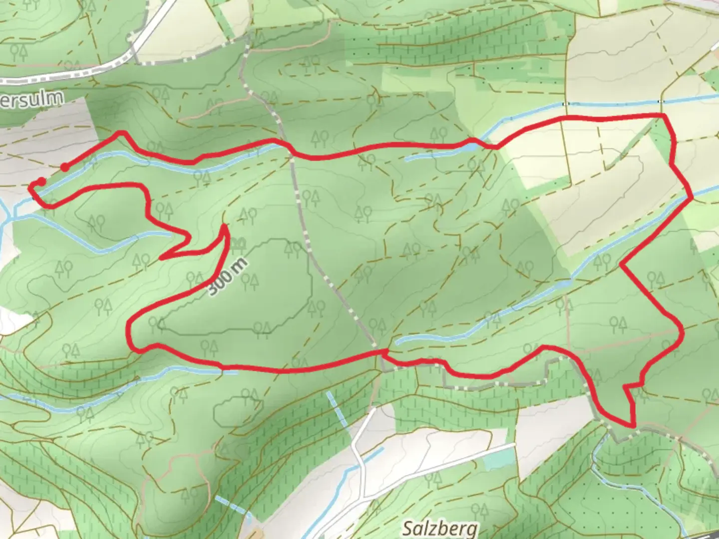 An image depicting the trail Obersulmer Rundwanderweg 12 and its surrounding area.