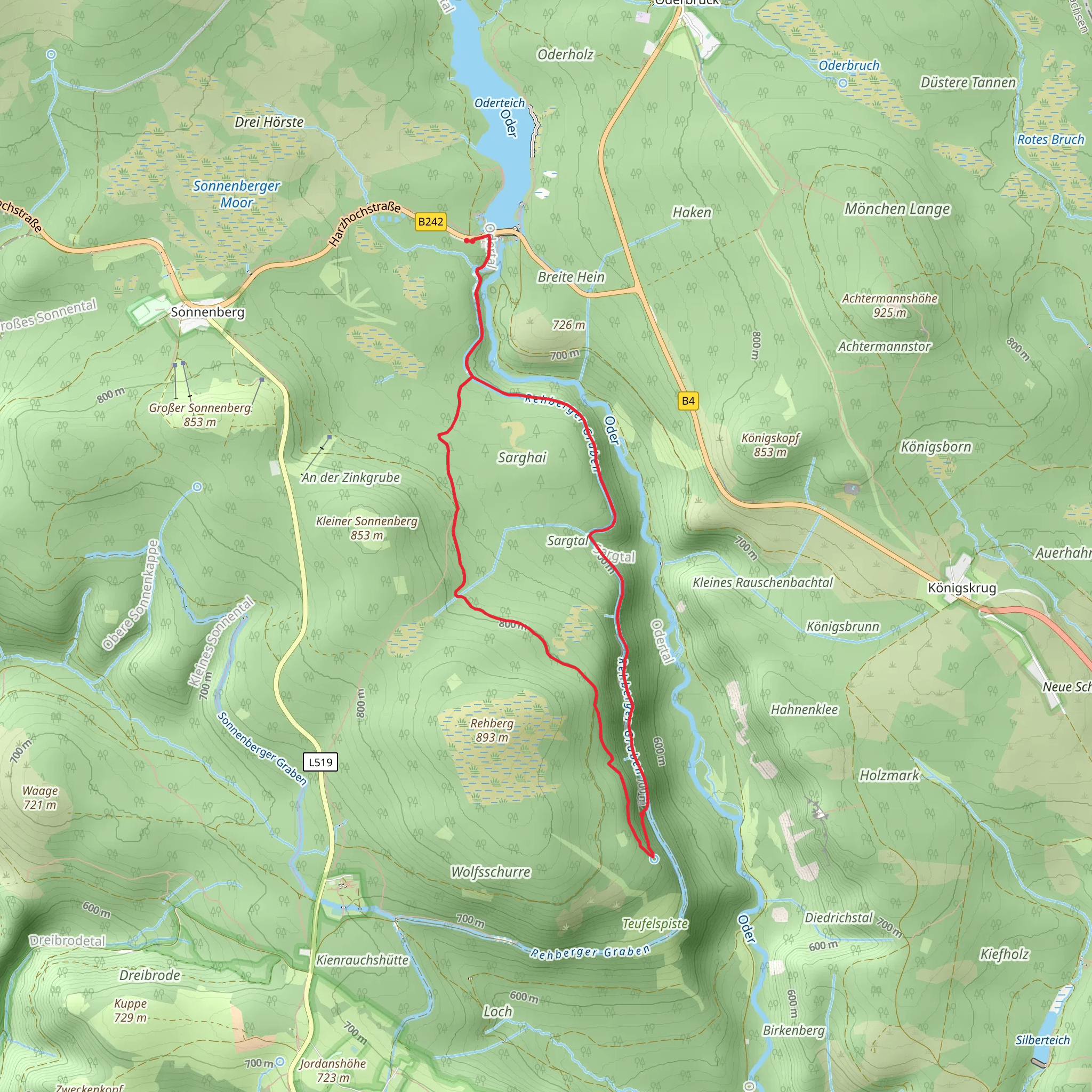 Harzklub Weg from Oderteich mobile static map