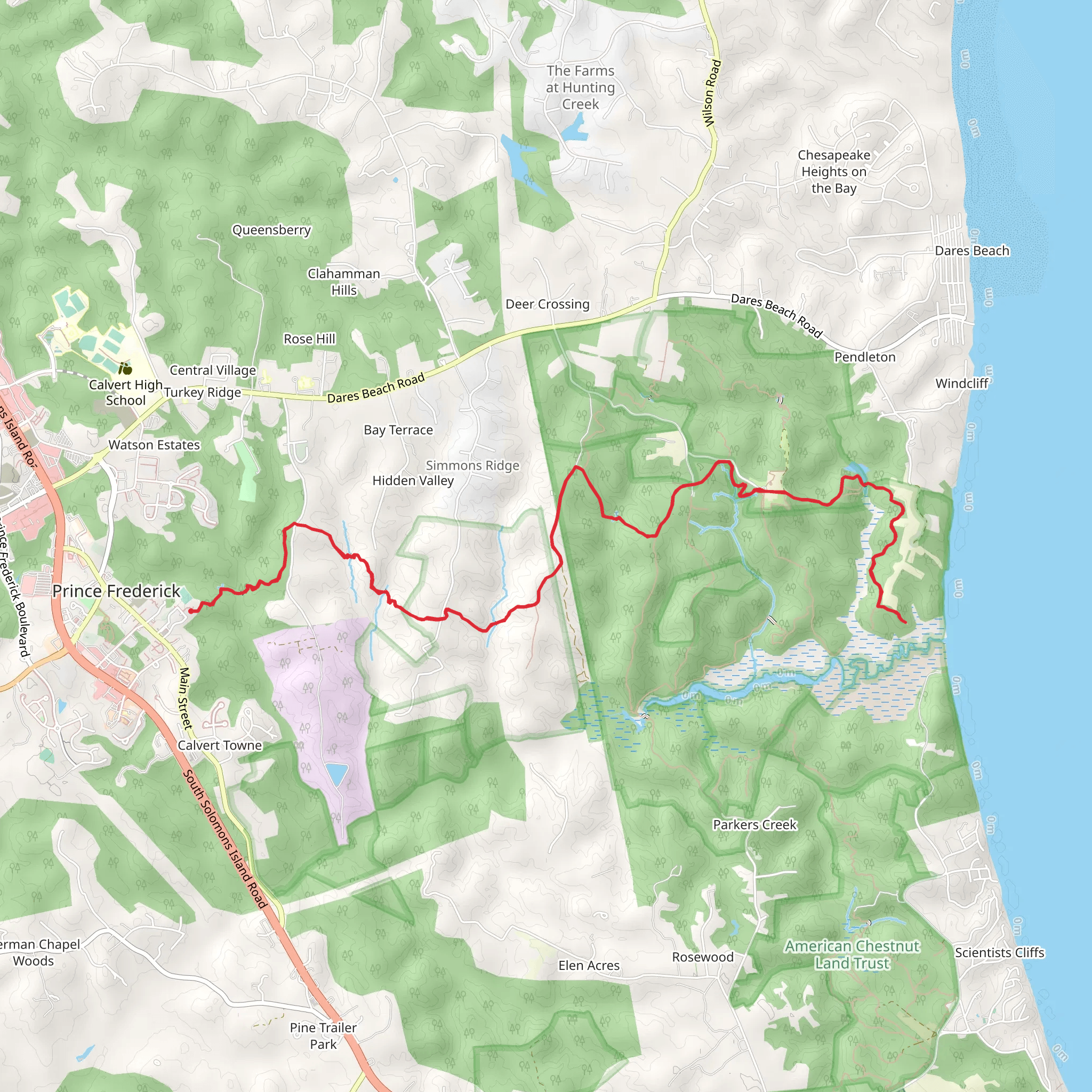 Prince Frederick and Bay Overlook Trail mobile static map