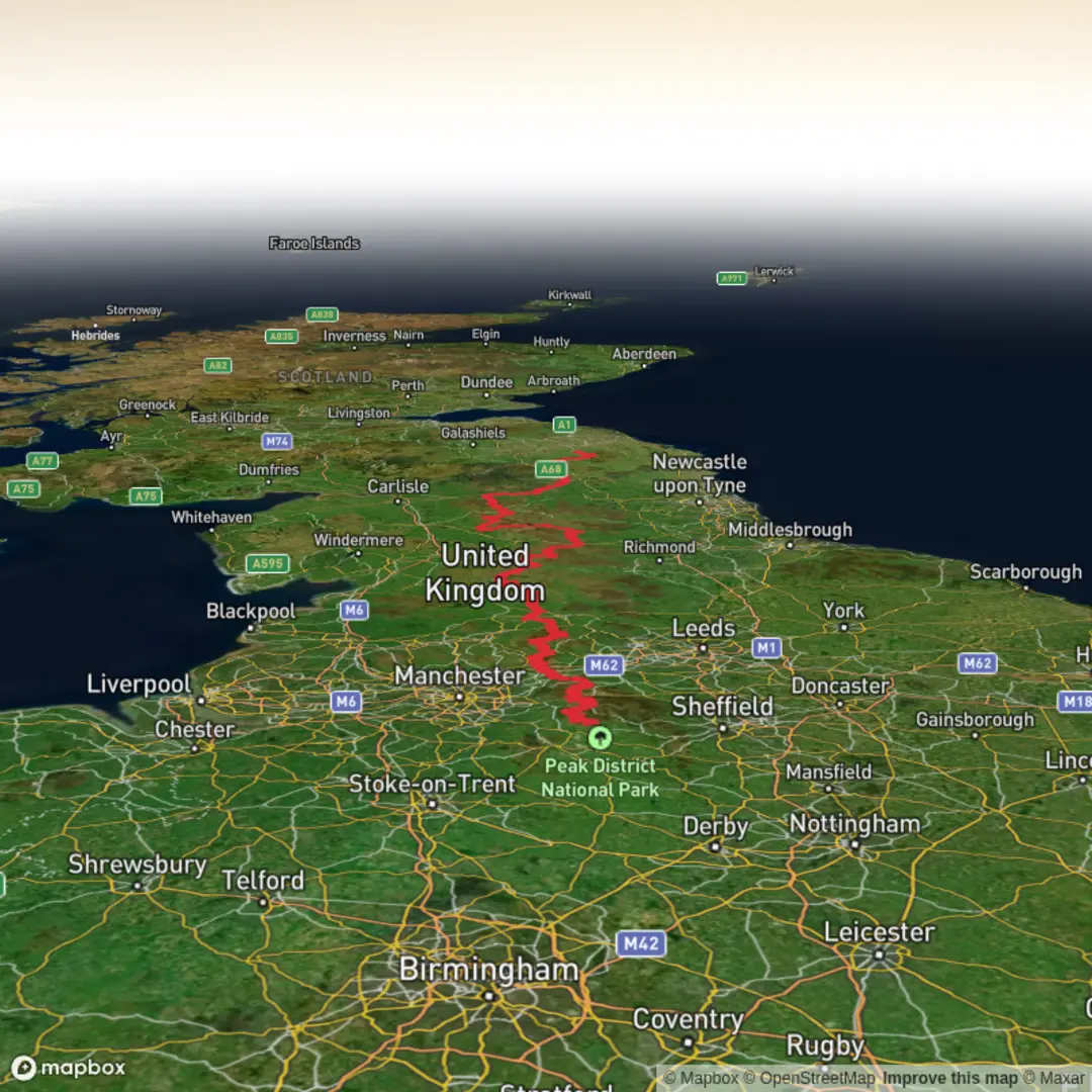 An image depicting the trail Pennine Way - South to North and its surrounding area.