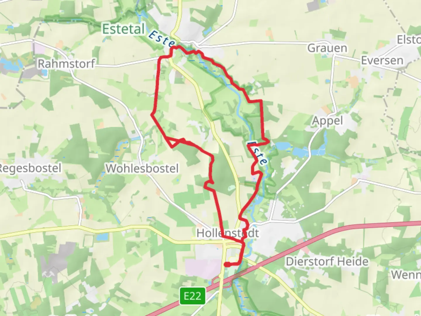 An image depicting the trail Wander-Tour Este West and Este Wanderweg and its surrounding area.