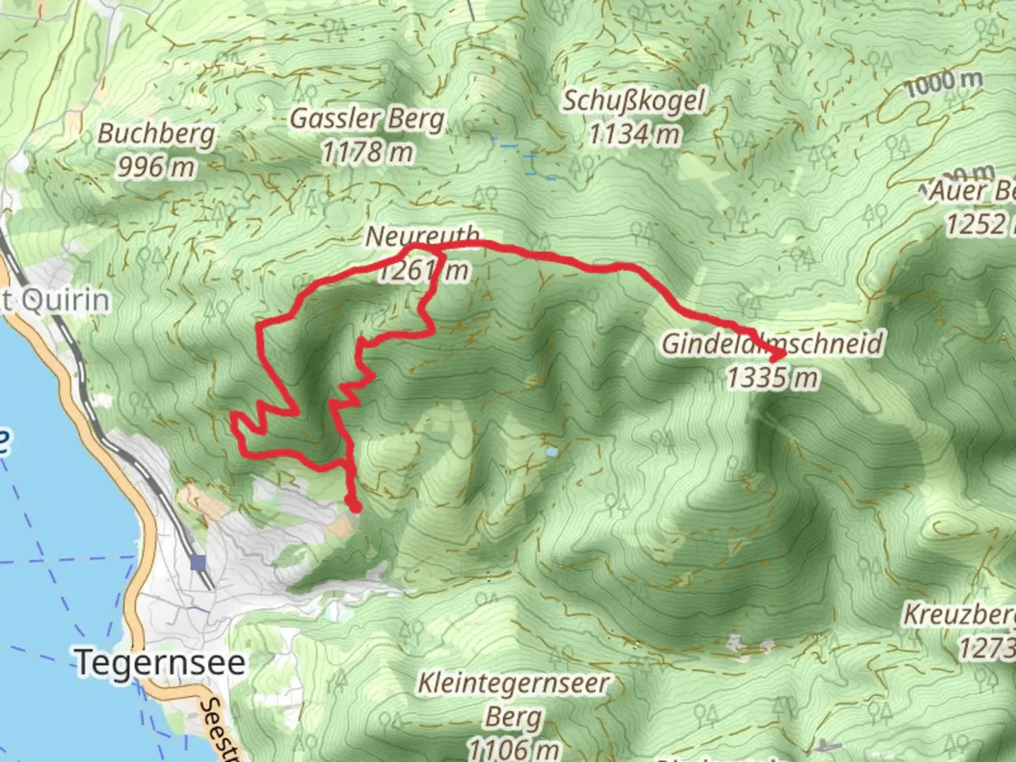An image depicting the trail Gindelalmschneid and Neureuth Haus Loop via Ostiner Berg and its surrounding area.