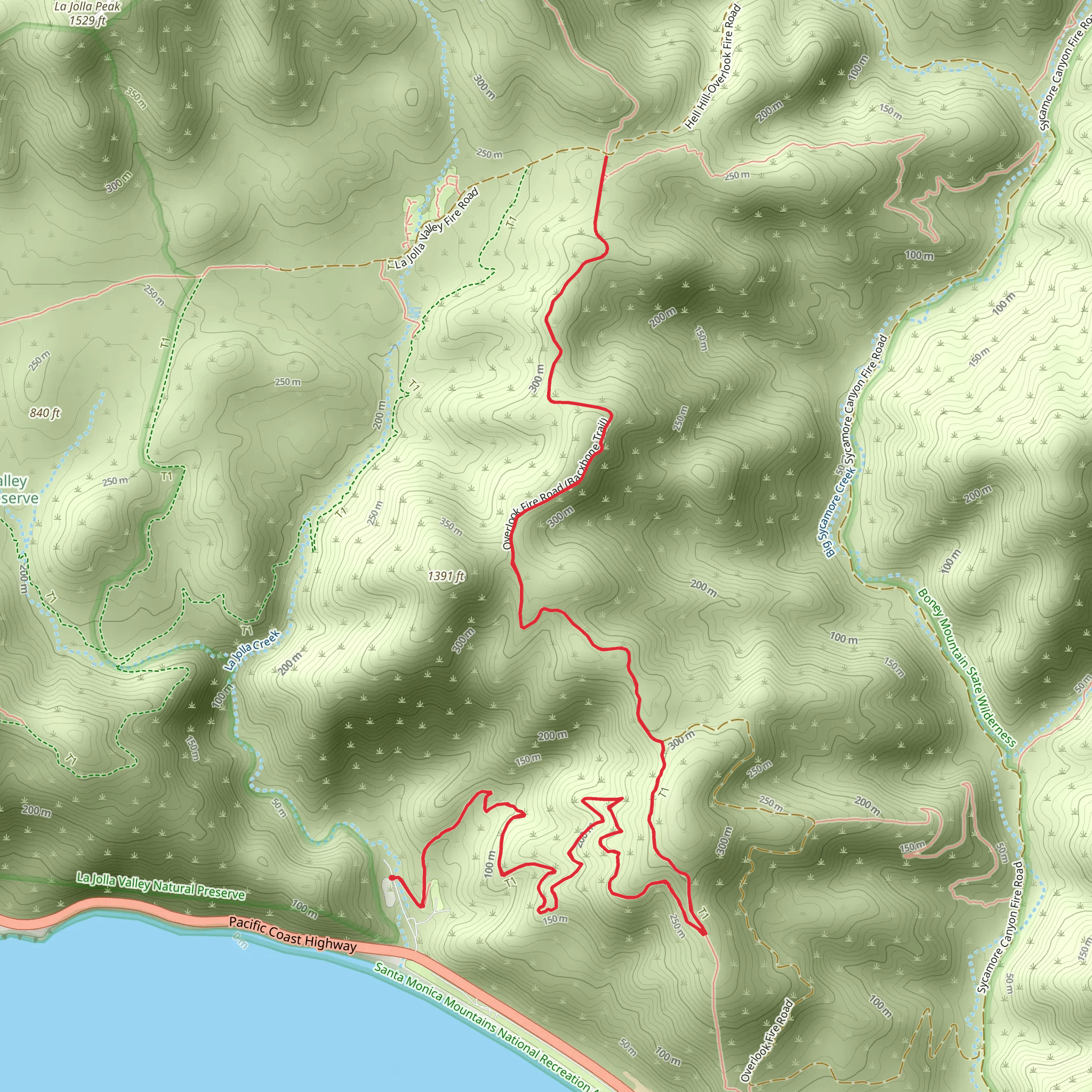 Backbone Trail from La Jolla Canyon Creek mobile static map