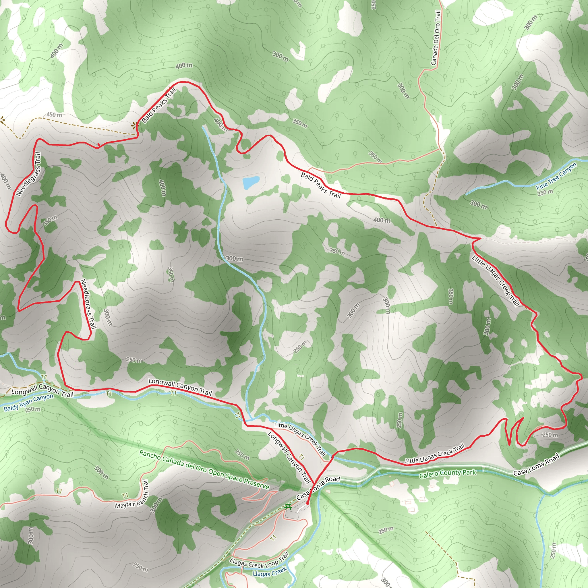 Longwall Canyon, Bald Peaks and Little Llagas Creek Loop Trail mobile static map