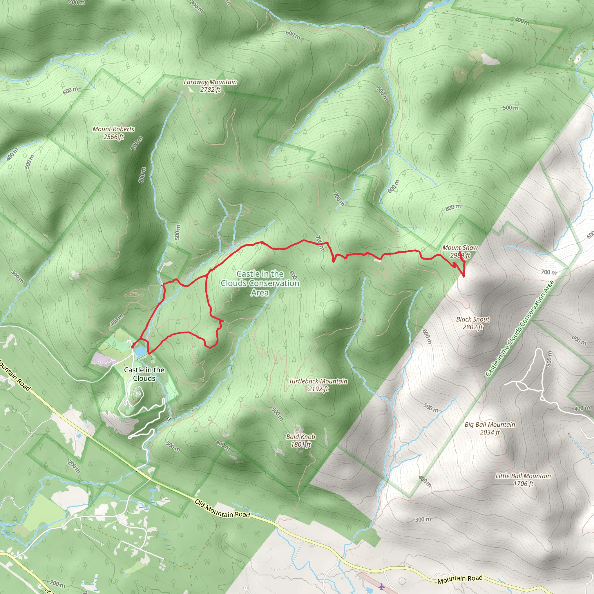 Shannon Pond to Mount Shaw Trail mobile static map