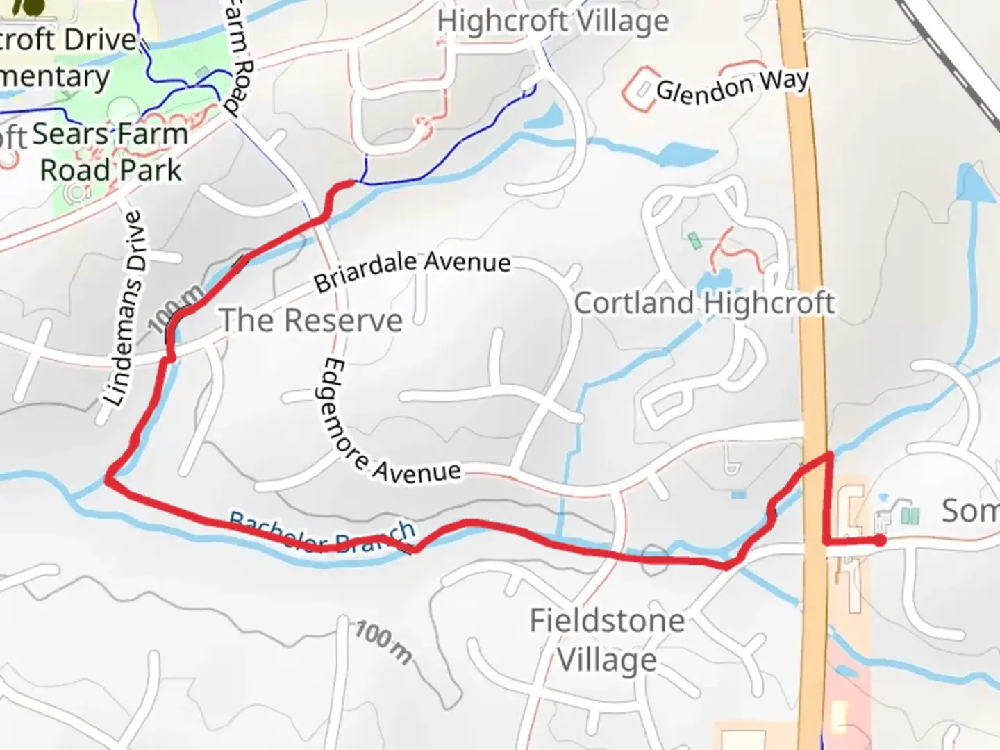 An image depicting the trail Batchelor Branch Greenway and its surrounding area.