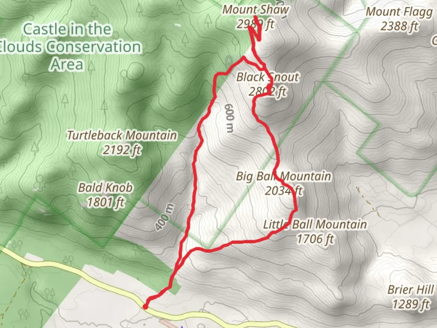 An image depicting the trail Mount Shaw, Black Snout and Big Ball Mountain Loop and its surrounding area.
