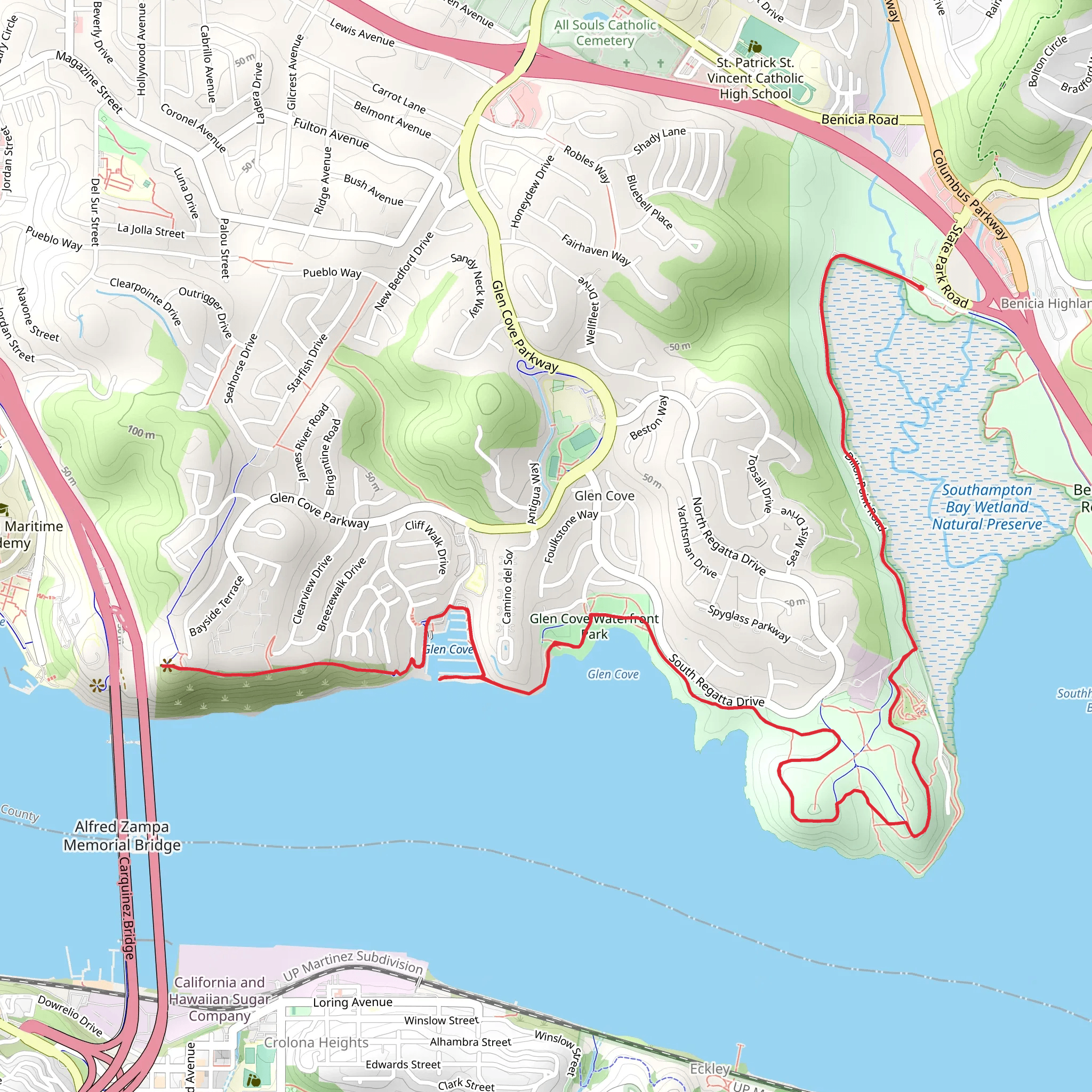 Carquinez Strait and Carquinez Overlook Trail mobile static map