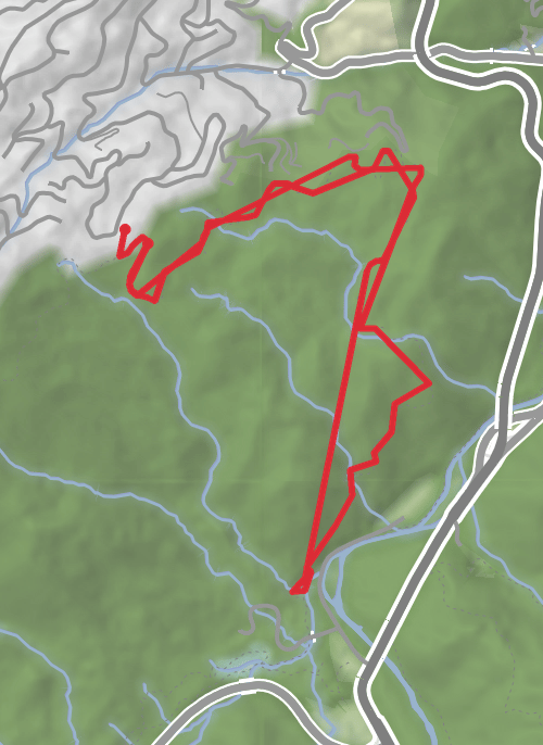 Hike on Windsong Cabin to Cataract Falls on Cove Mtn Trail mobile static map