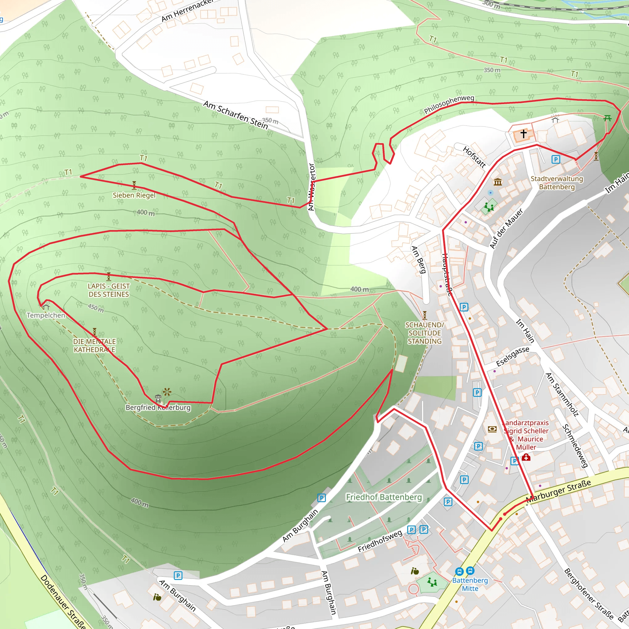 Hügelchen and Burgberg Loop via Philosphenweg mobile static map