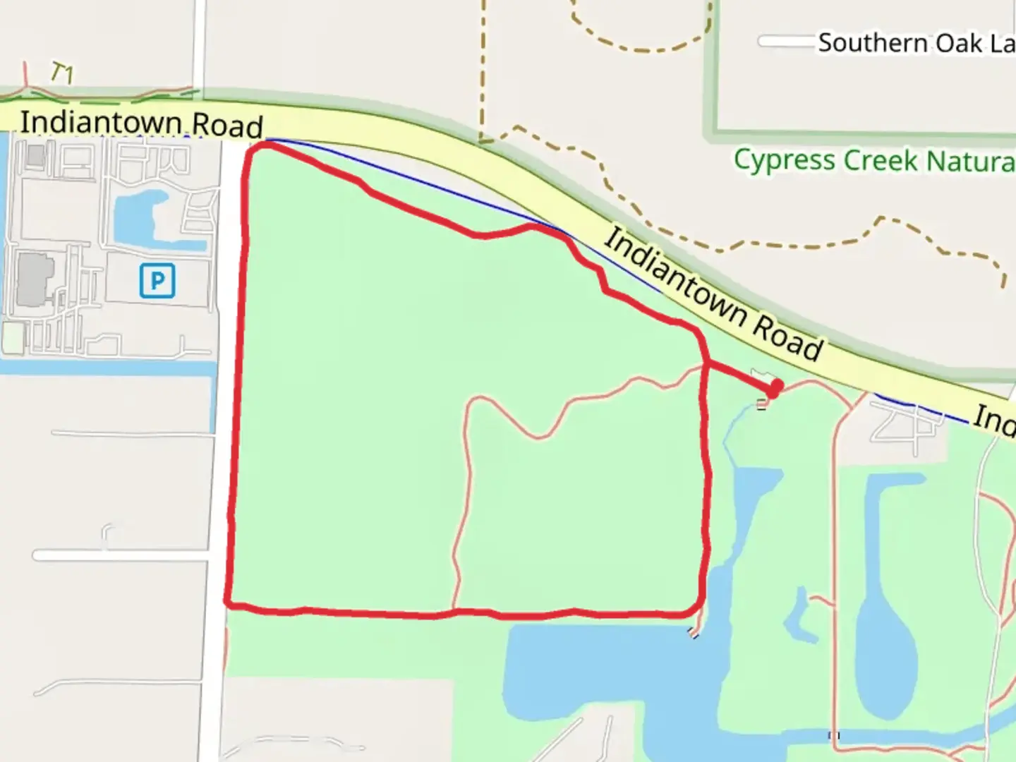 An image depicting the trail Indiantown Road Loop and its surrounding area.