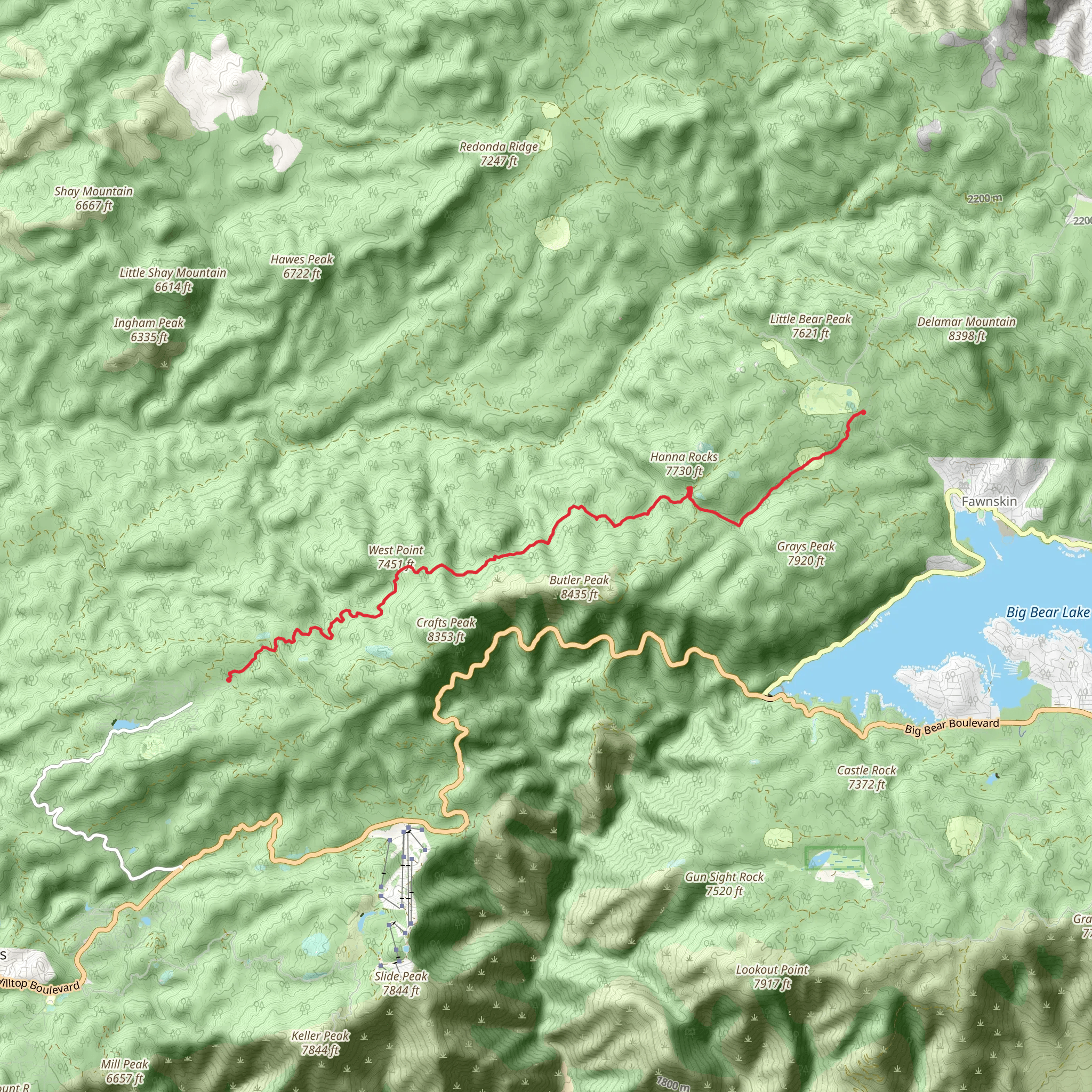 West Point and Hanna Rocks via Snow Slide Road mobile static map