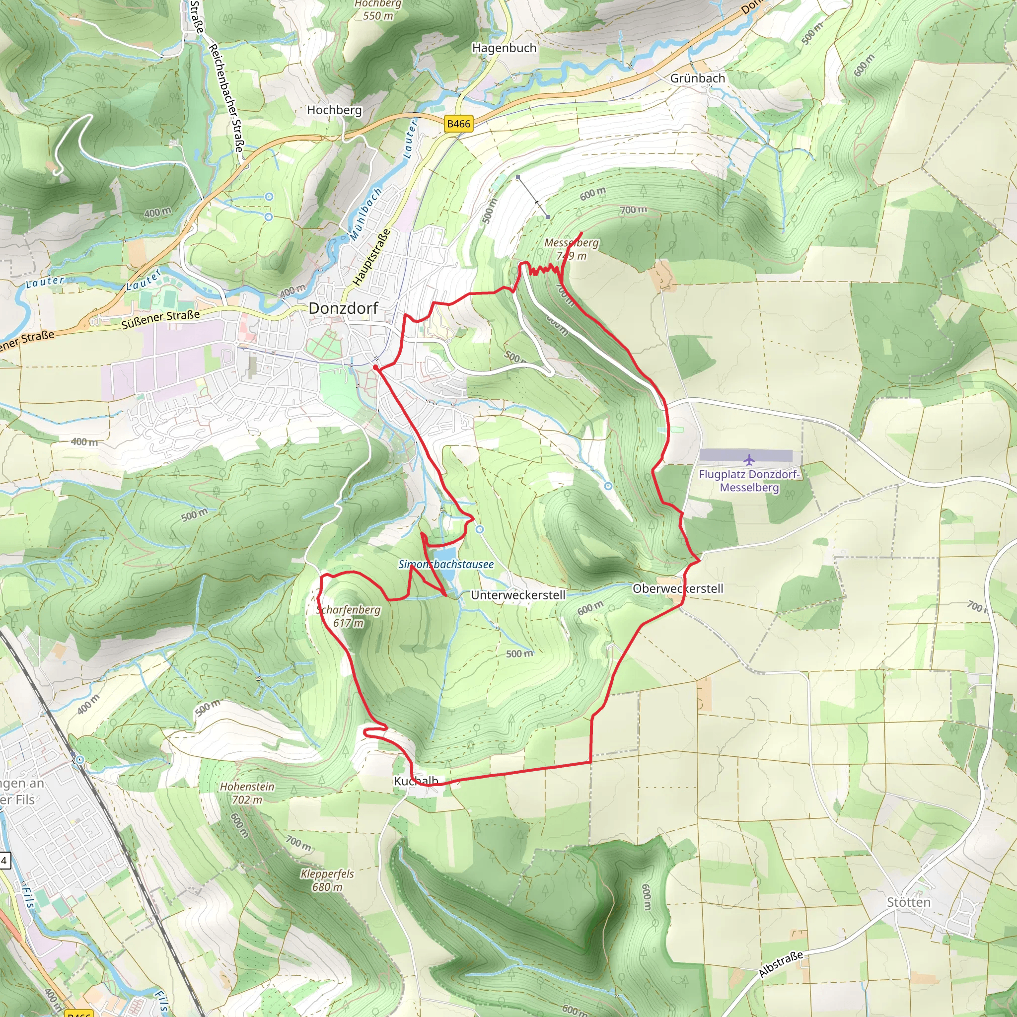 Messelberg and Simonsbachstausee via Schwaebische Alb Nordrand Weg mobile static map