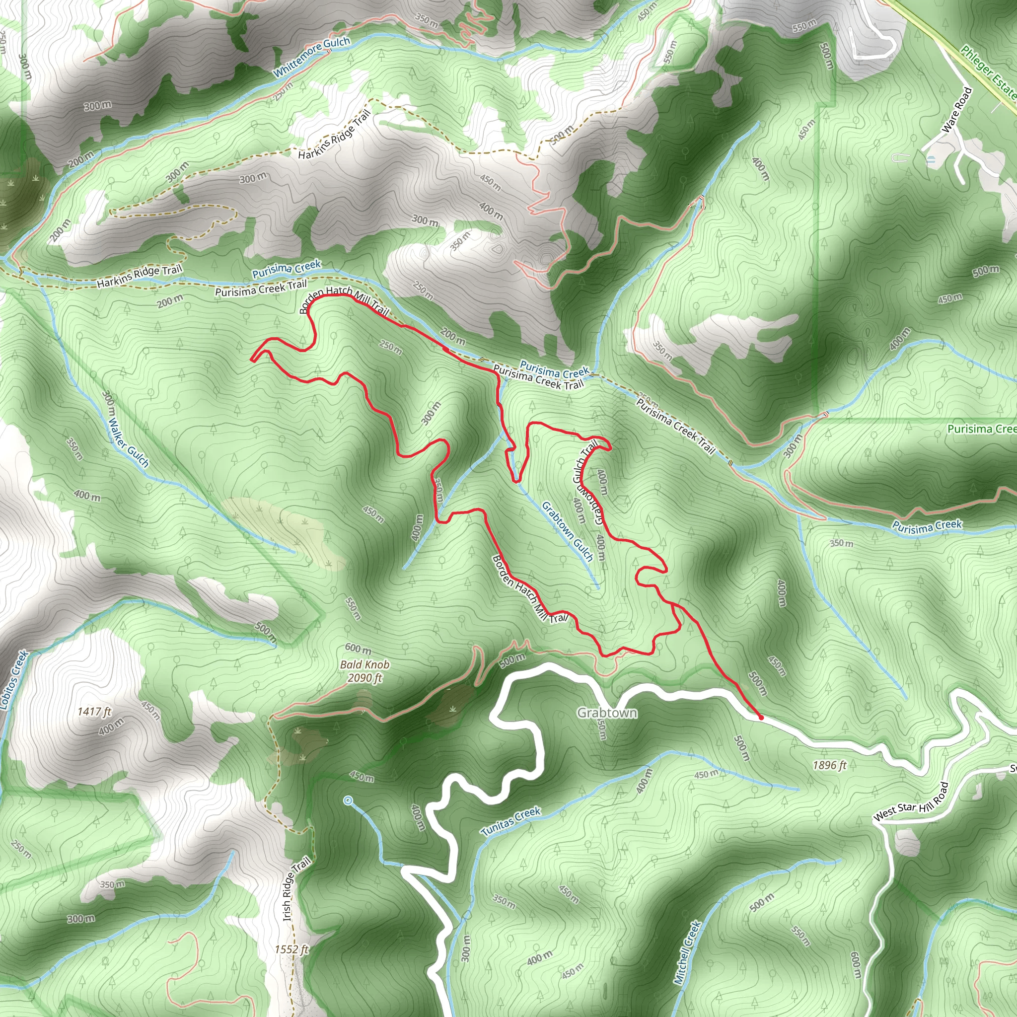 Grabtown Gulch and Borden Hatch Mill Loop Trail mobile static map